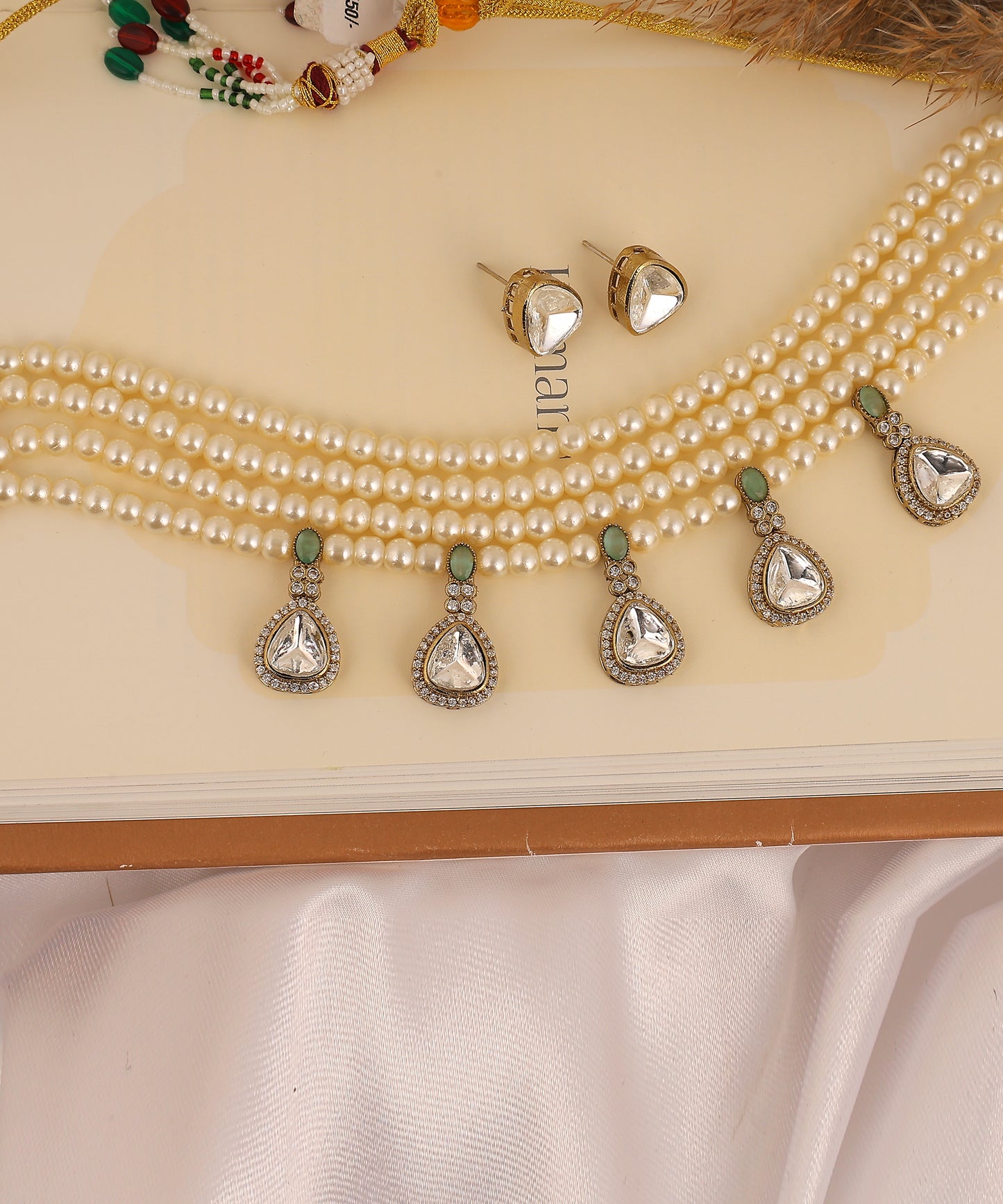 Multilayered Pearl Choker With Polki Drops