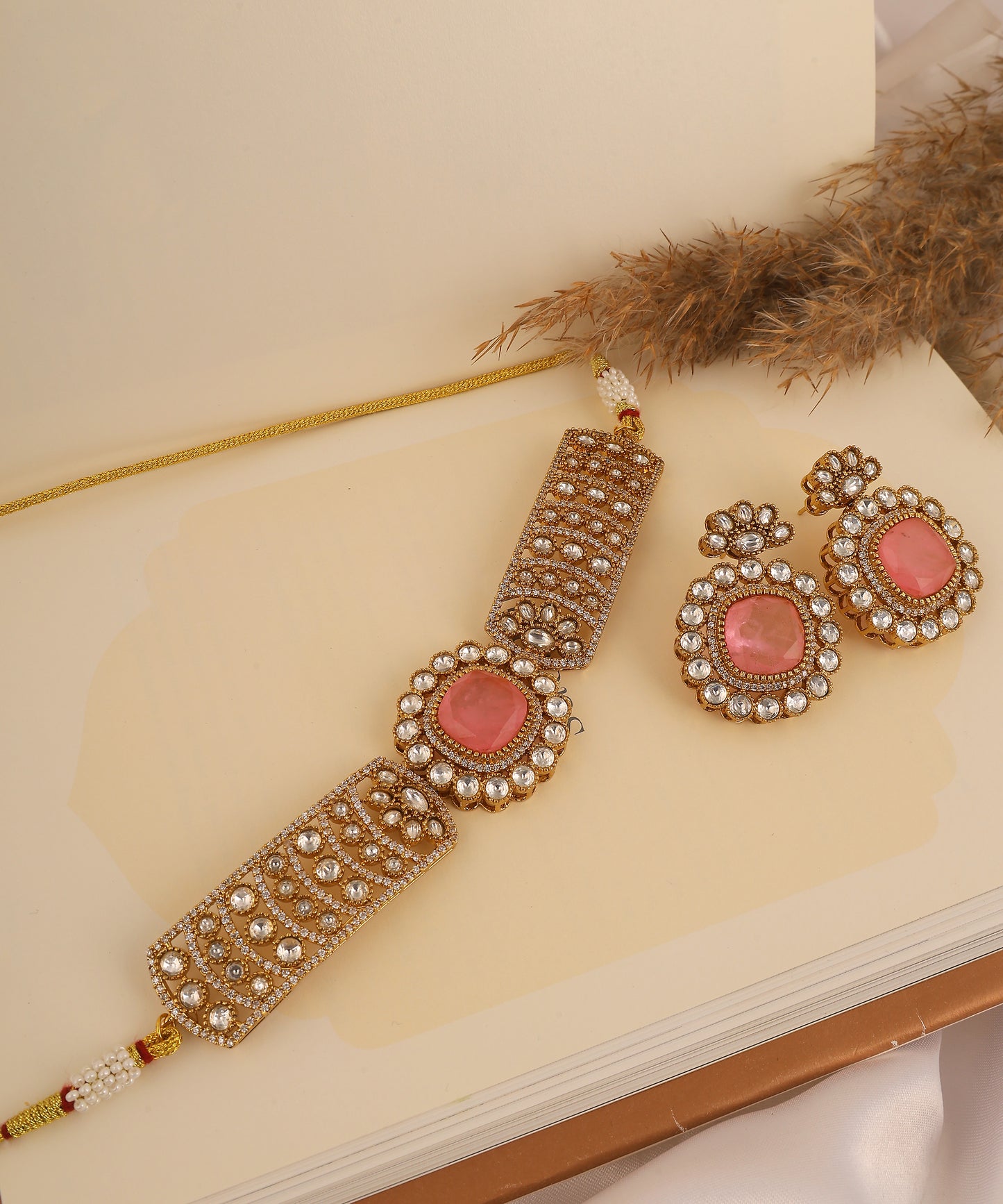Baby Pink Polki And Hydro Stone Necklace