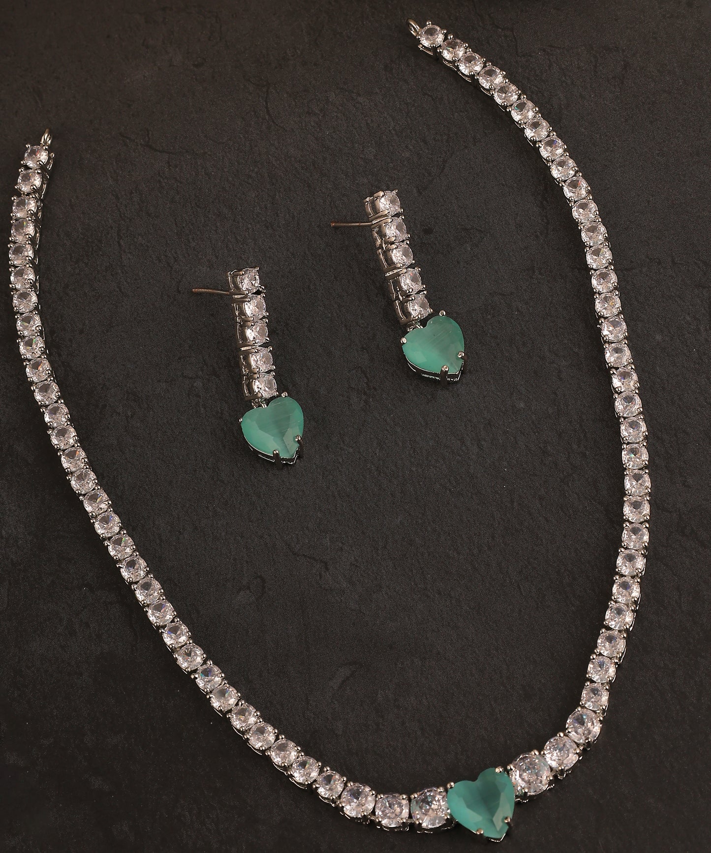Tennis String Necklace With Statement Mint Green Heart