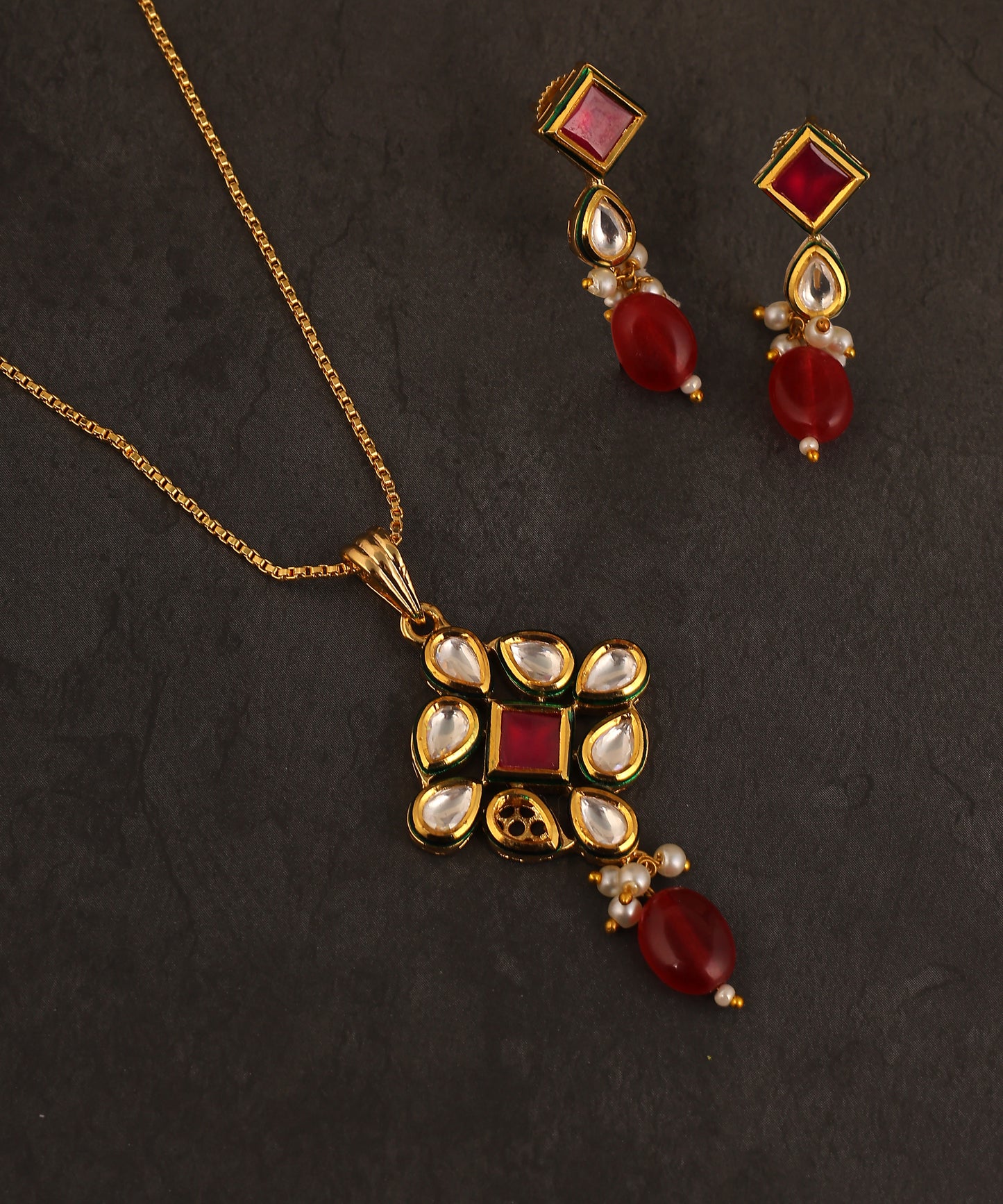 Ruby And Kundan Gold Plated Pendant Necklace