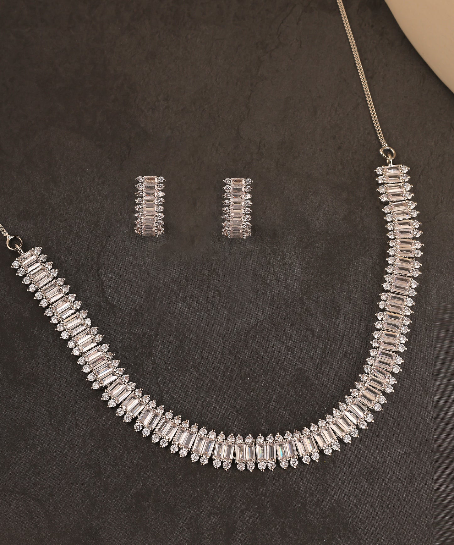 Crystal Embellised Single Line Artificial Diamond Necklace