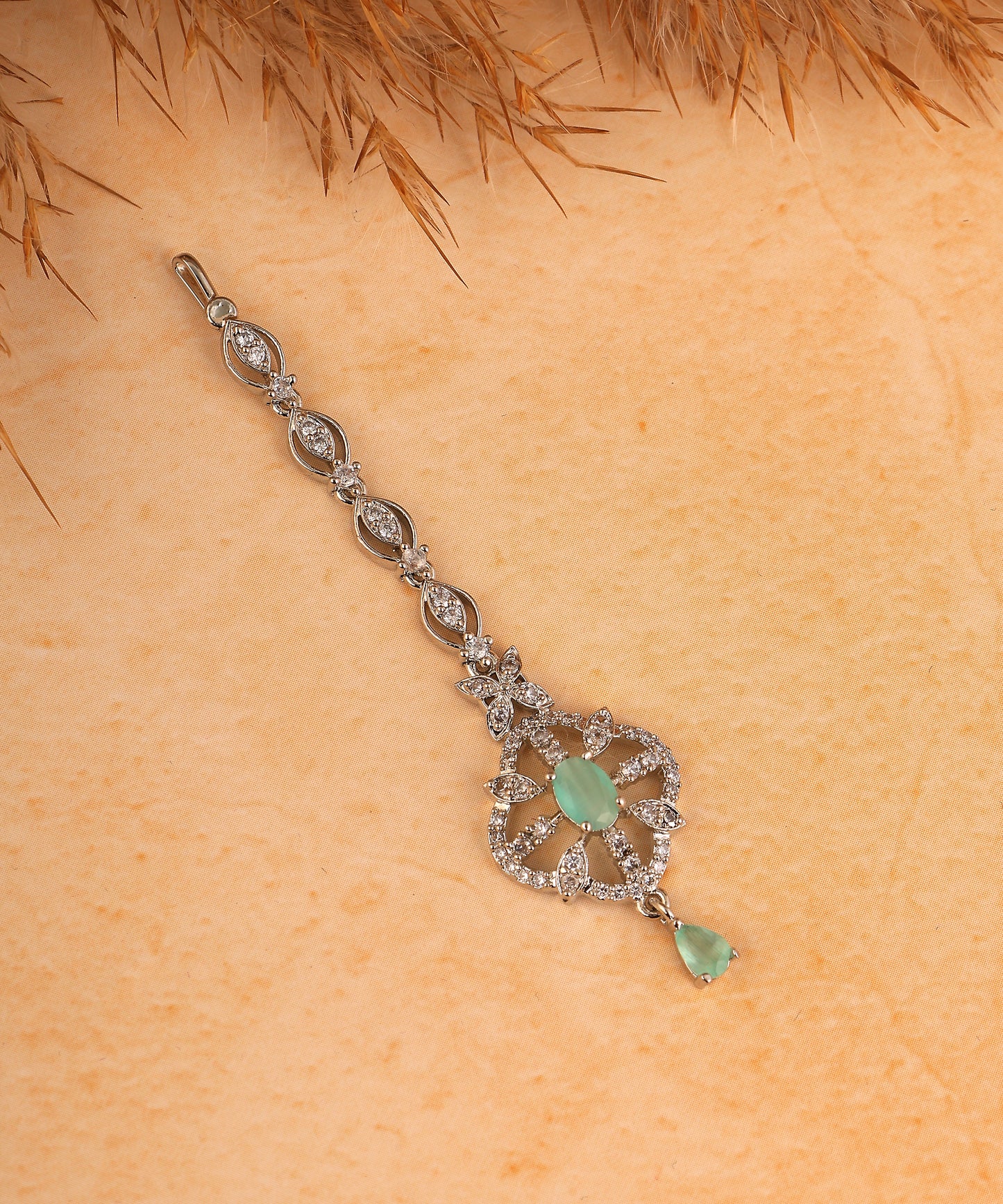 Mint Green Drop Artificial Diamond Maangtikka
