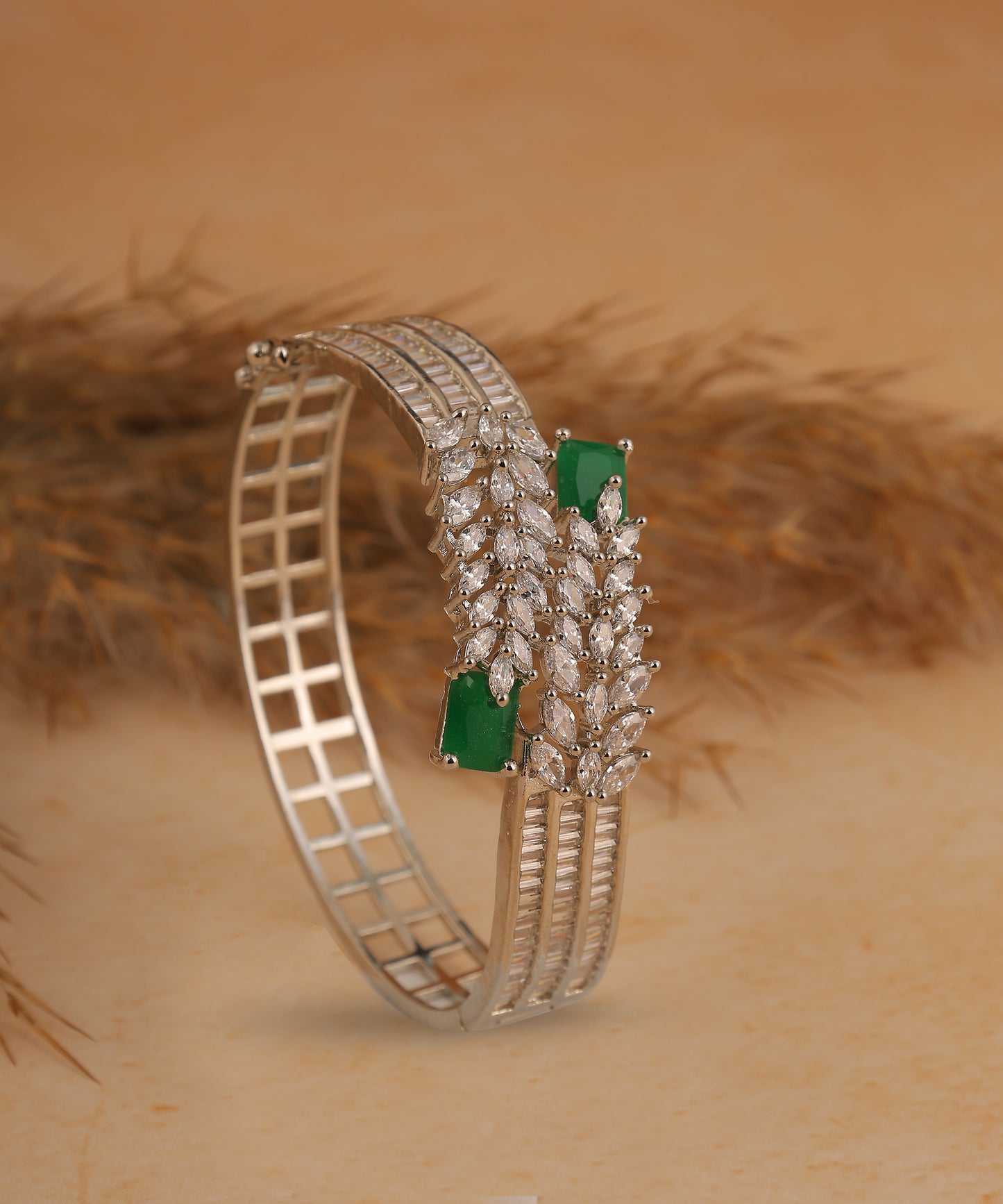 Designer Emeralds And Crystal Studded Artificial Diamond Bracelet