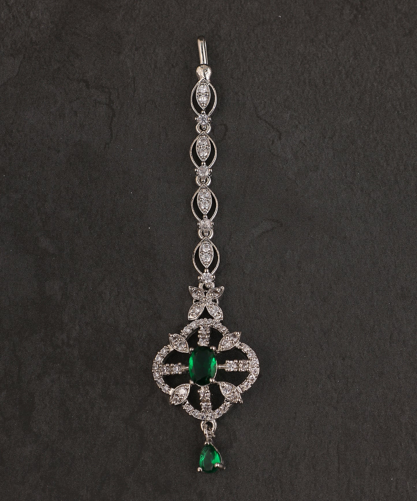 Emerald Green Drop Artificial Diamond Maangtikka