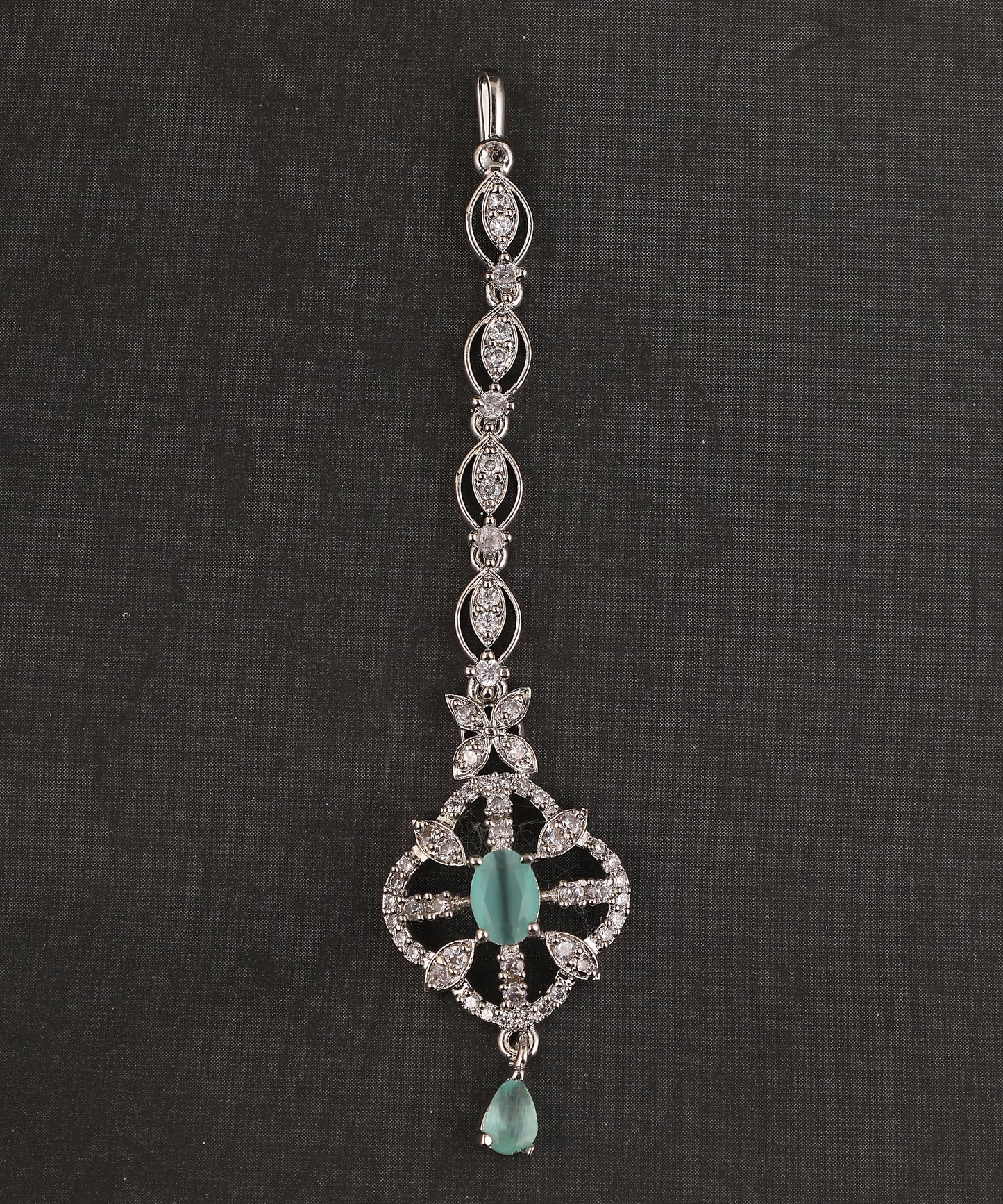 Mint Green Drop Artificial Diamond Maangtikka