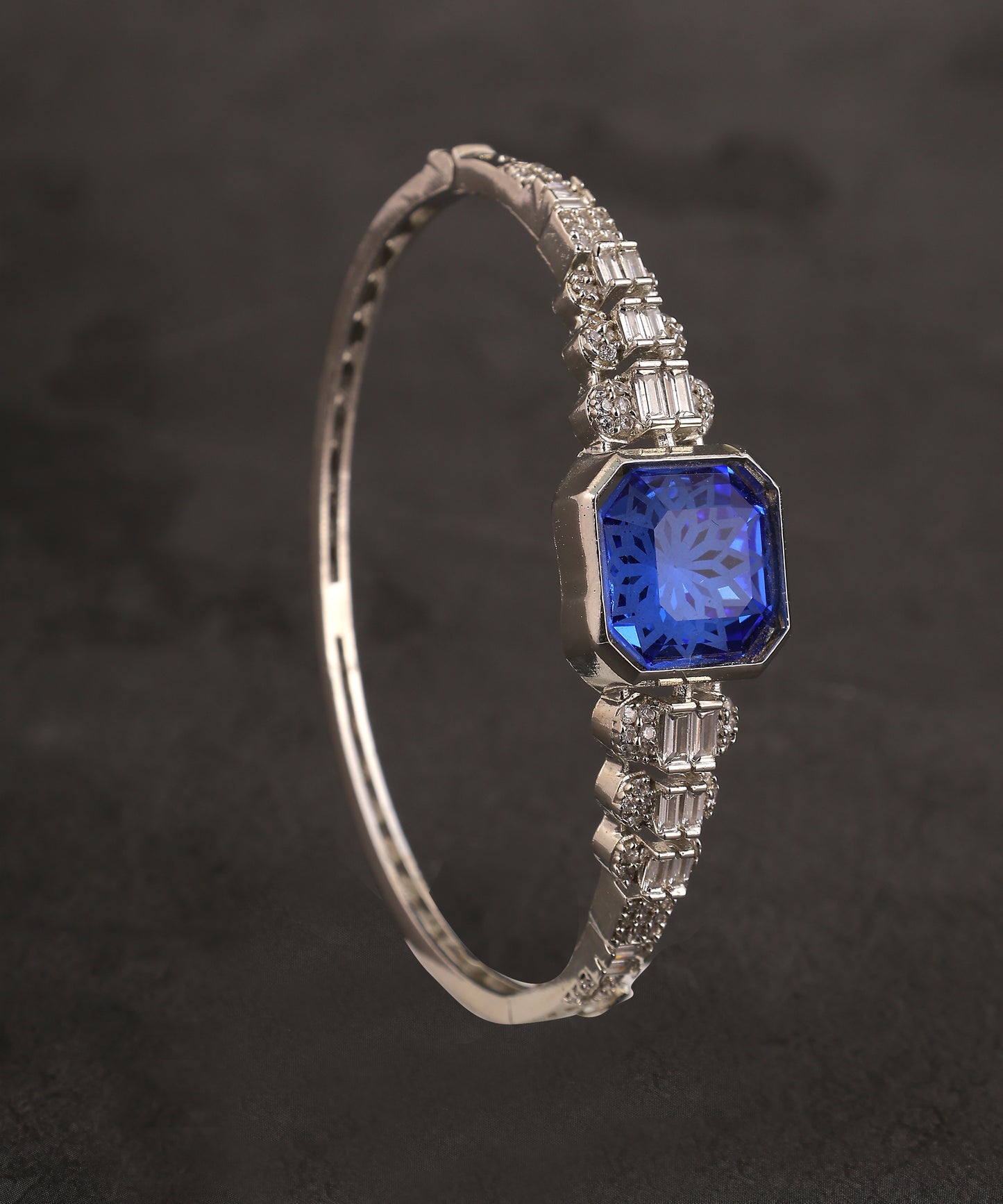 Flower Bed Embossed Sapphire Artificial Diamond Bracelet