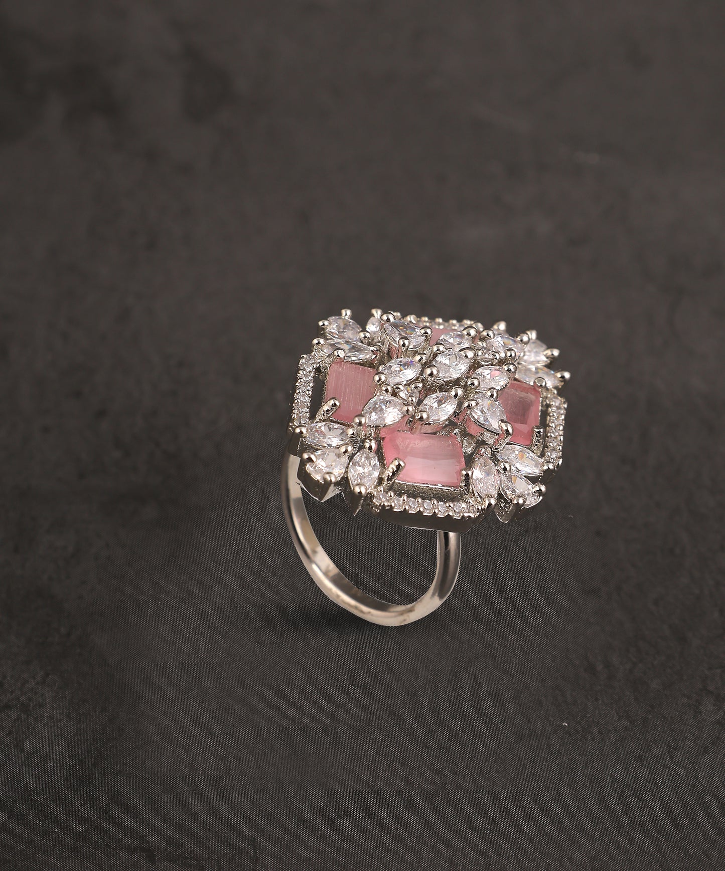 Baby Pink Crystal Studded Large Ring
