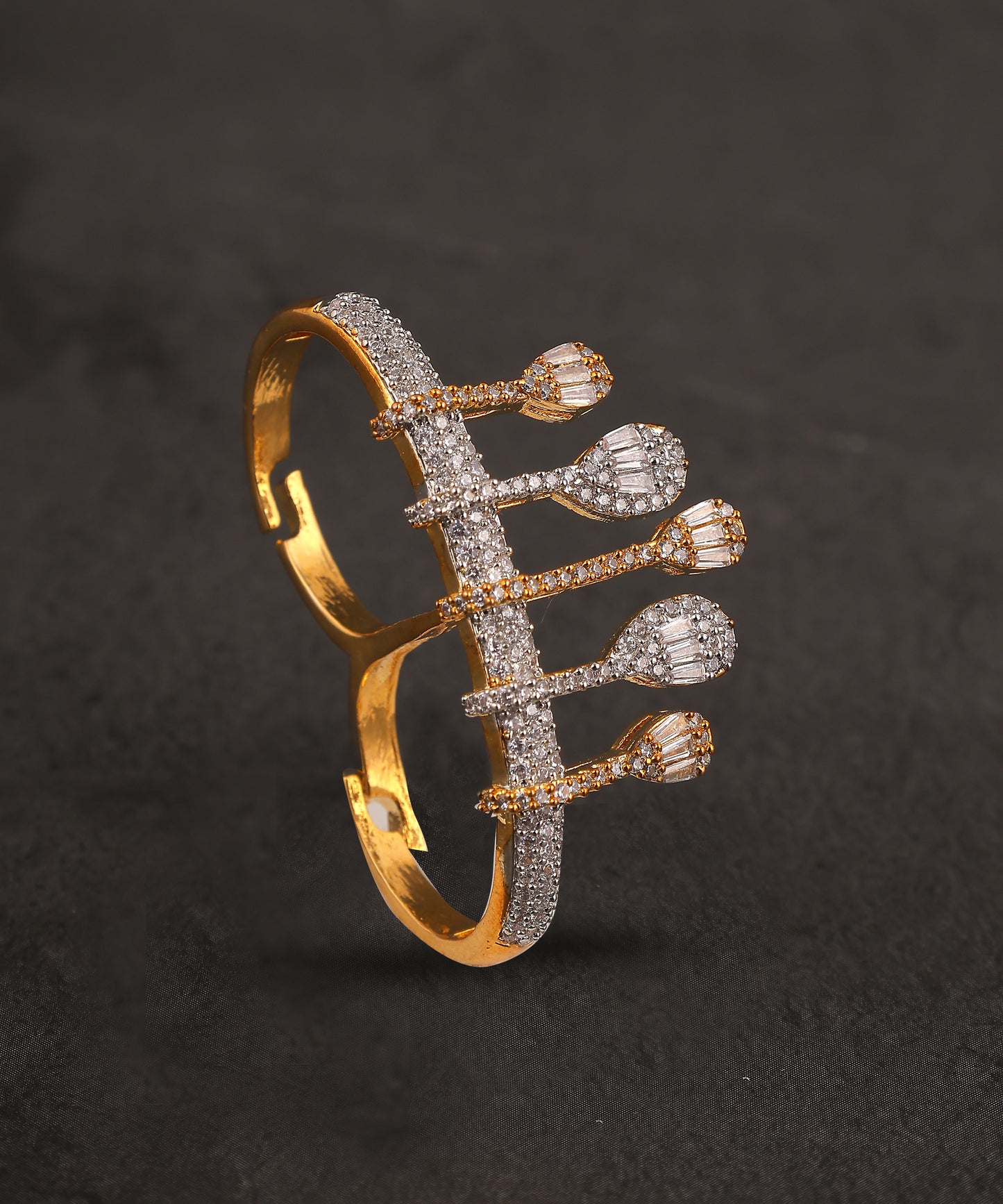 Crystal Studded Double Finger Two Toned Artificial Diamond Ring