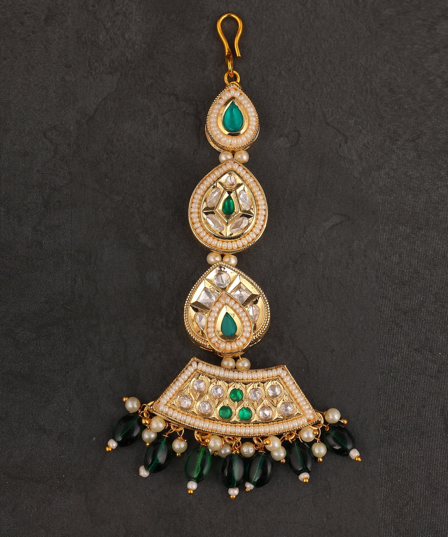 Kundan And Meenkari Emerald Drops Maangtikka