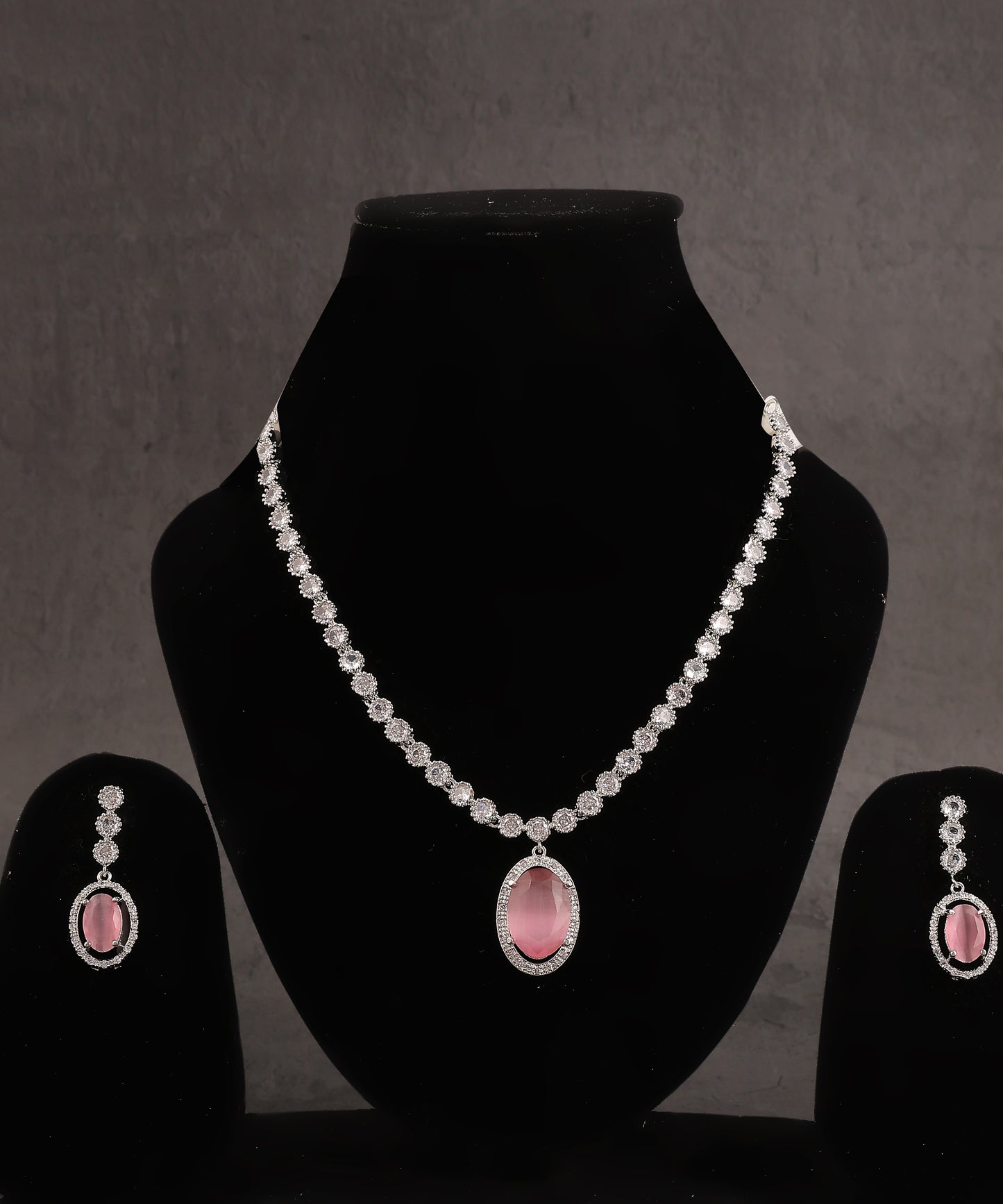 Baby Pink Drop And Solitaires Studded Artificial Diamond Necklace