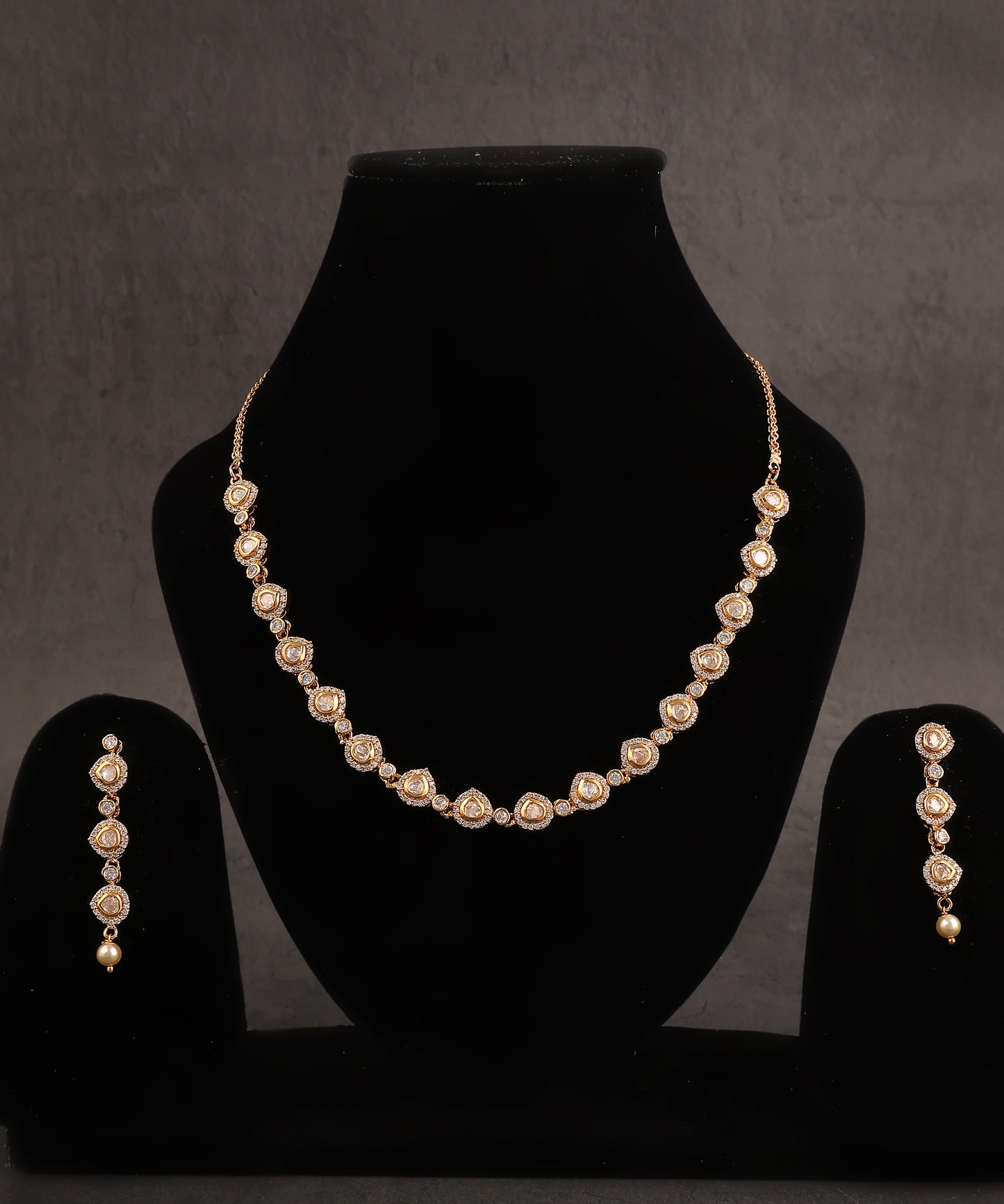 Sleek Polki Necklace With Long Drop Earrings