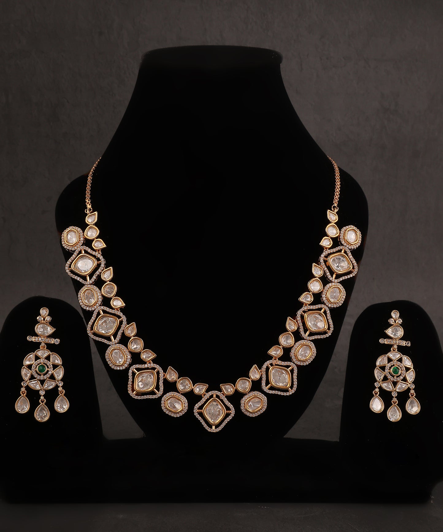 Polki Necklace With Statement Drop Earrings