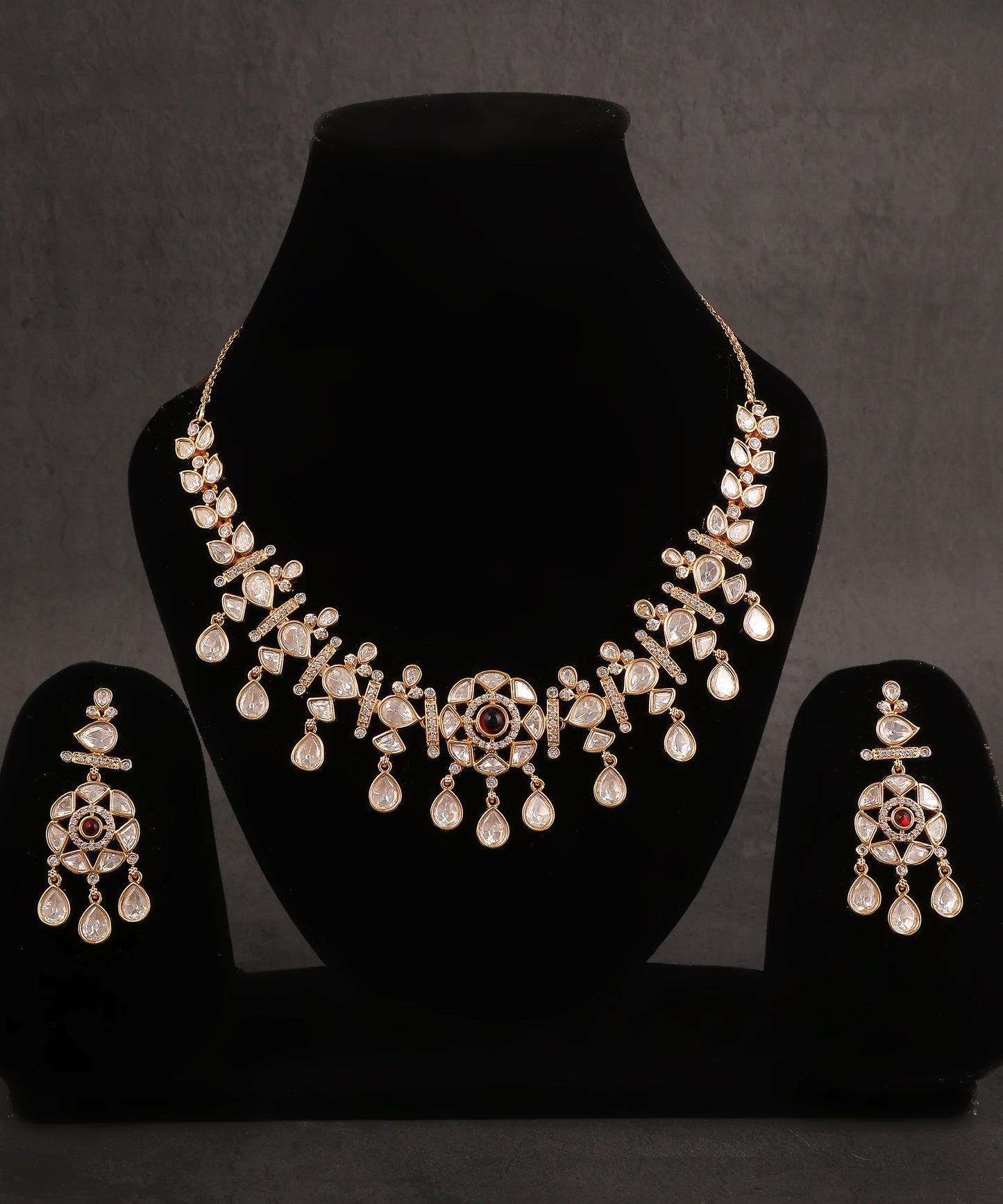 Polki Necklace With Statement Drop Earrings