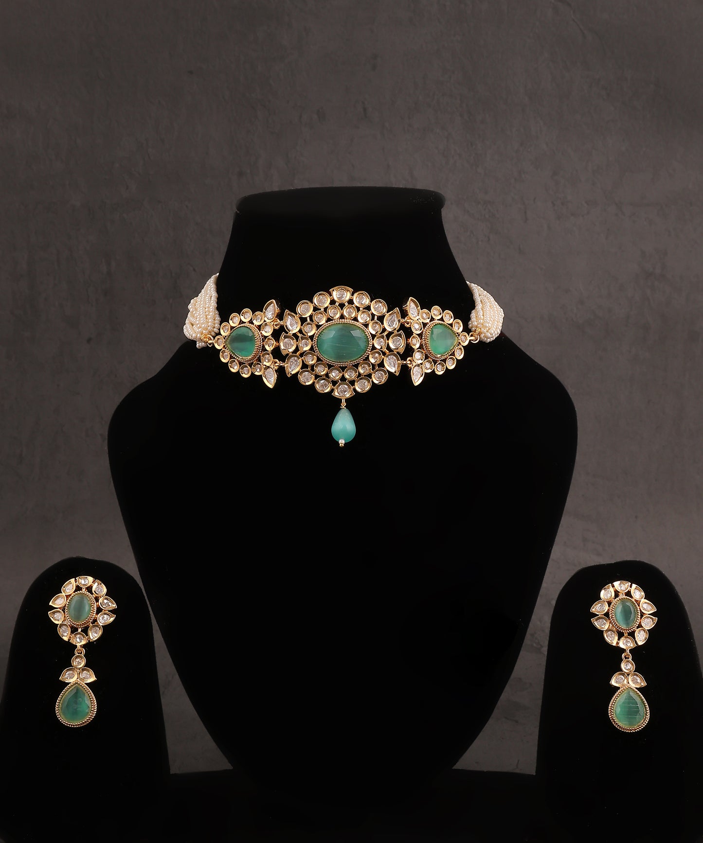 Turquoise Polki And Pearl Choker