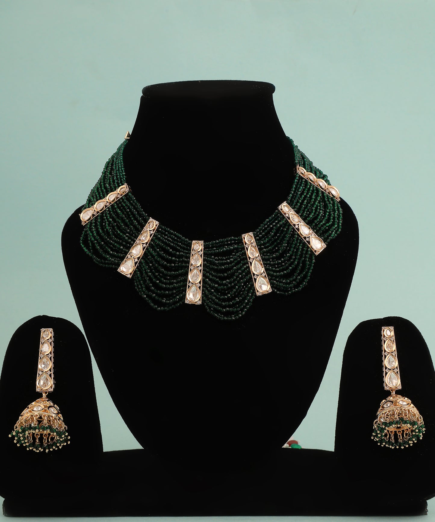 Nazakar Choker/Necklace Featuring Polki And Mint Green Petal Stones