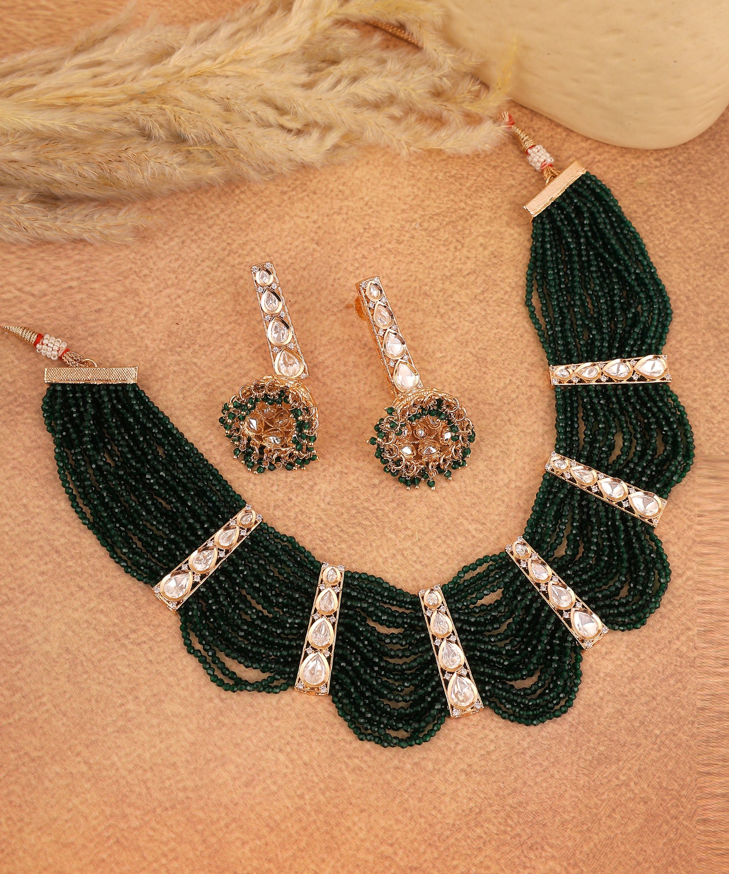 Nazakar Choker/Necklace Featuring Polki And Mint Green Petal Stones