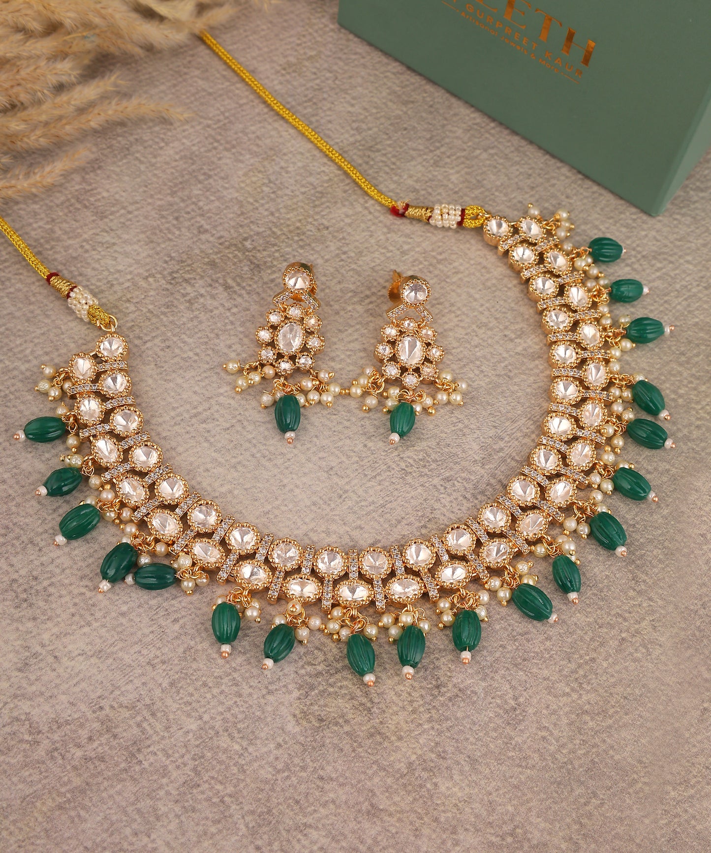 Polki Emerald And Pearl Drops Choker