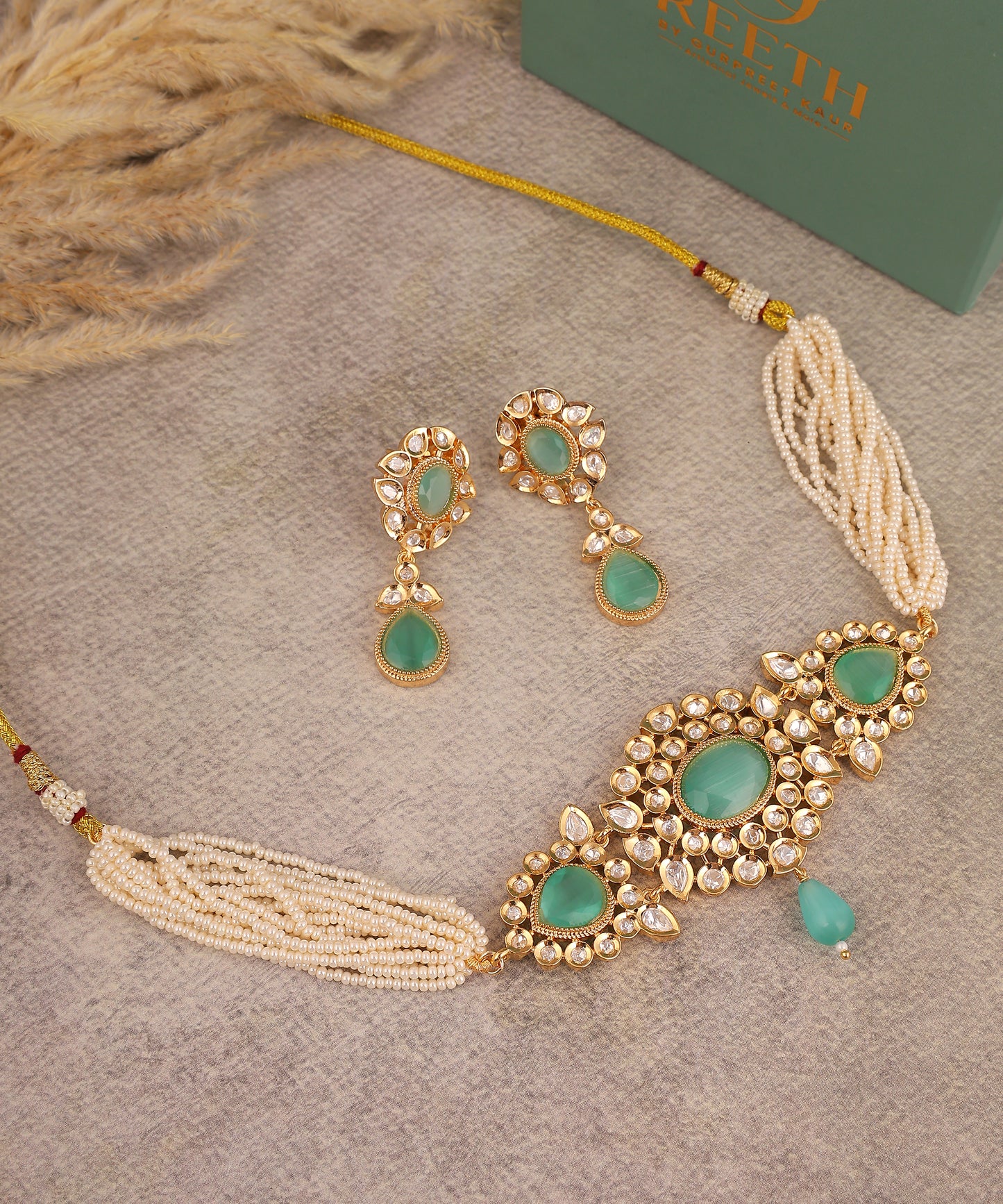 Turquoise Polki And Pearl Choker