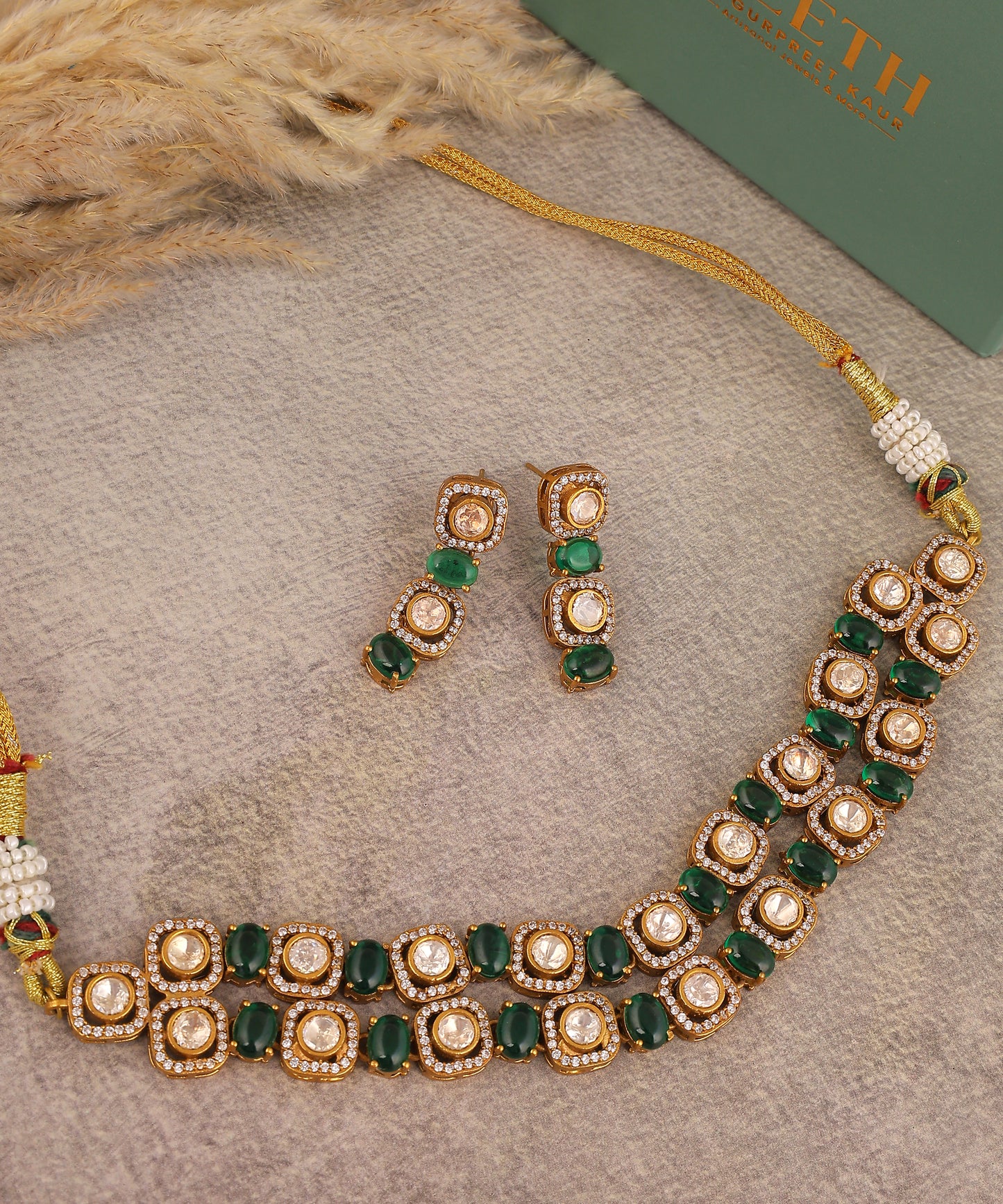 Double Layerefd Polki And Emerald Choker