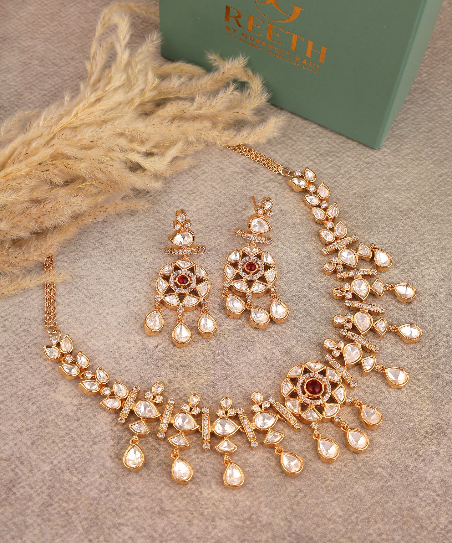 Polki Necklace With Statement Drop Earrings