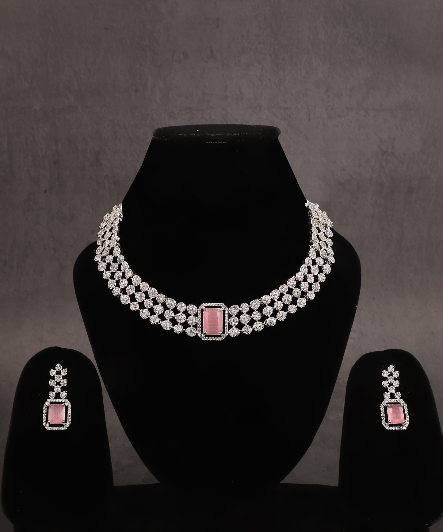 Dual Colour Ruby Stone Studded Designer Collar Artificial Diamond Neckace