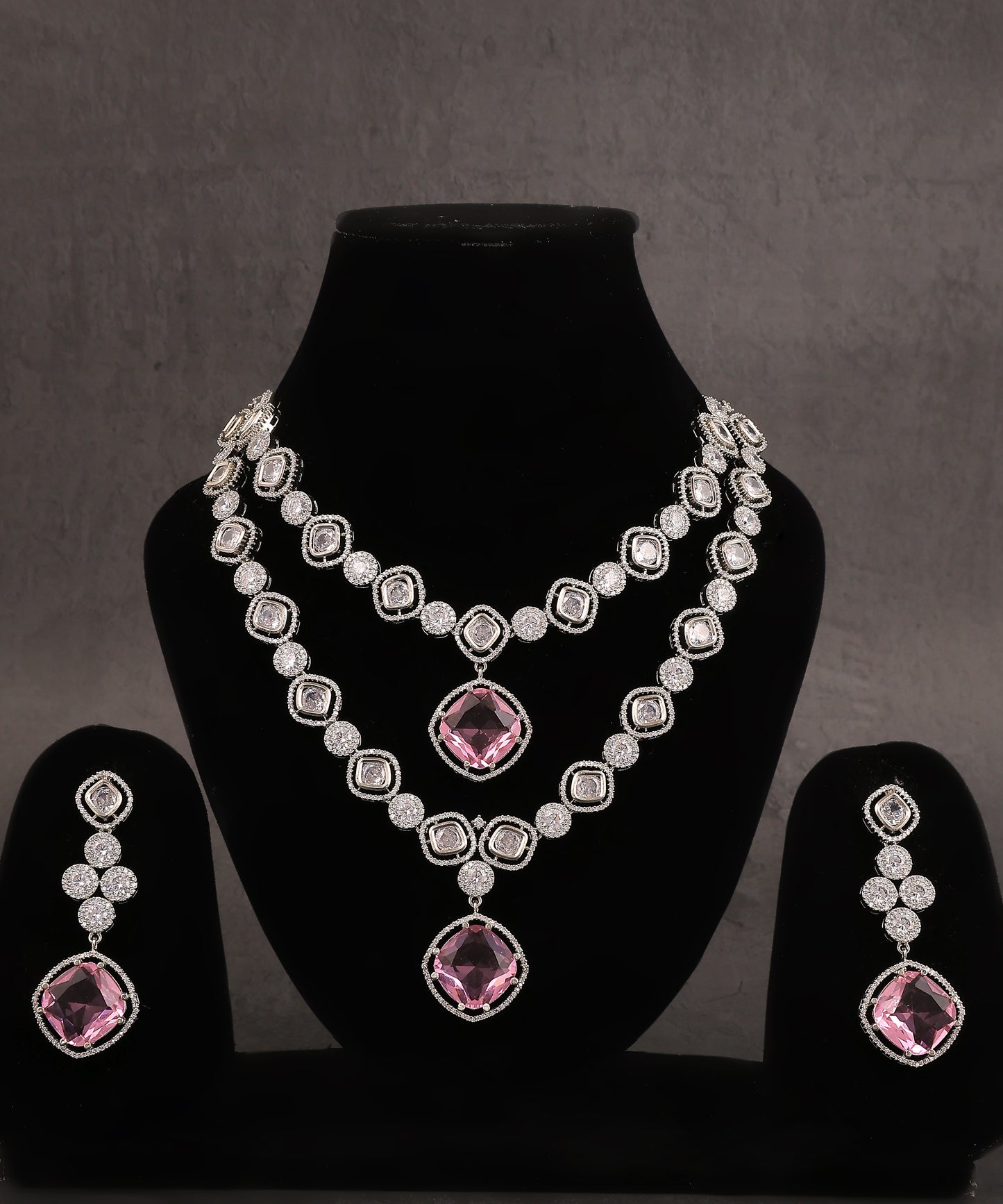 Angelina Necklace Featuring Crystals And Baby Pink Statement Stones