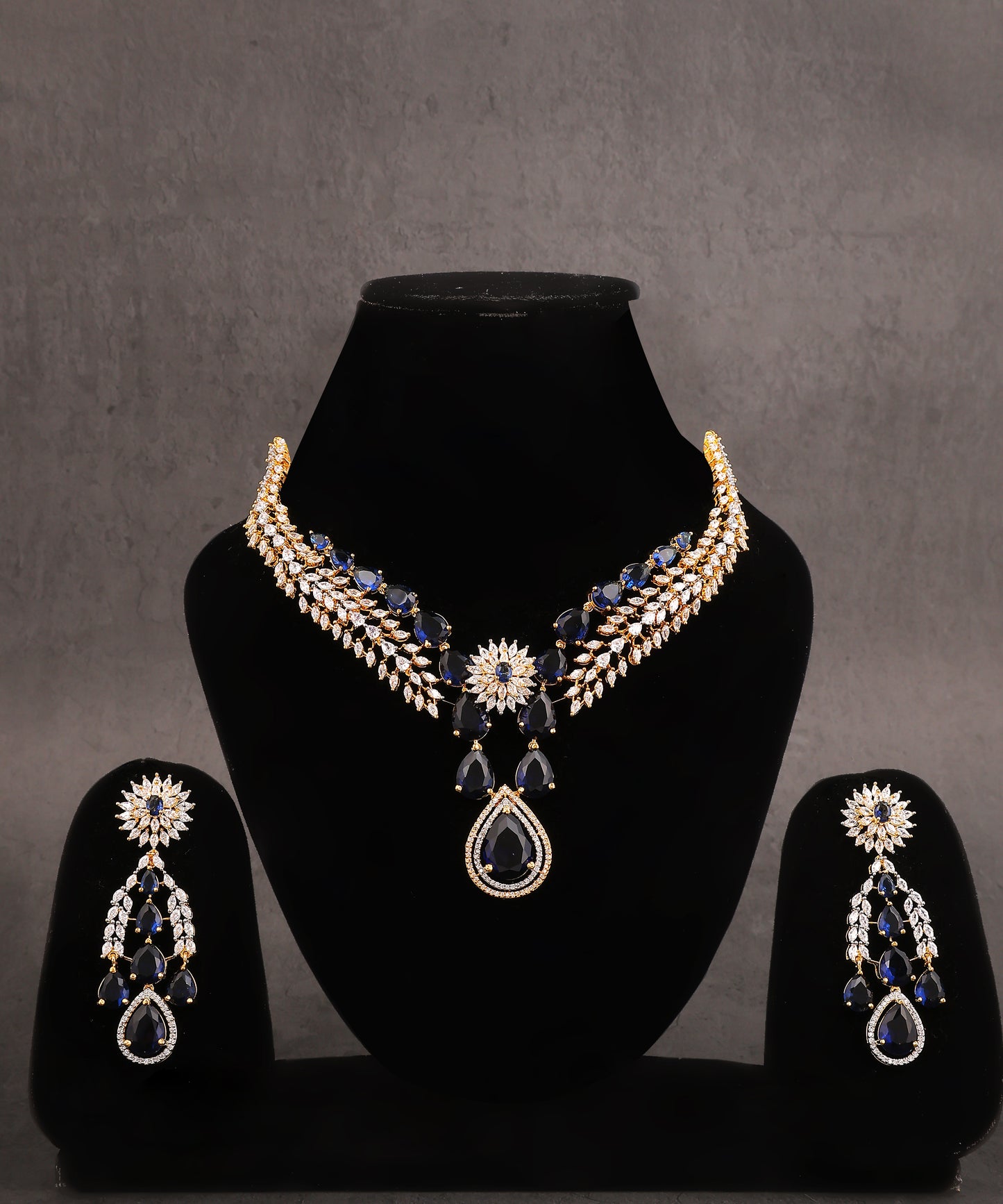 Jessica Necklace Featuring Gold Plated Artificial Diamonds And Sapphires