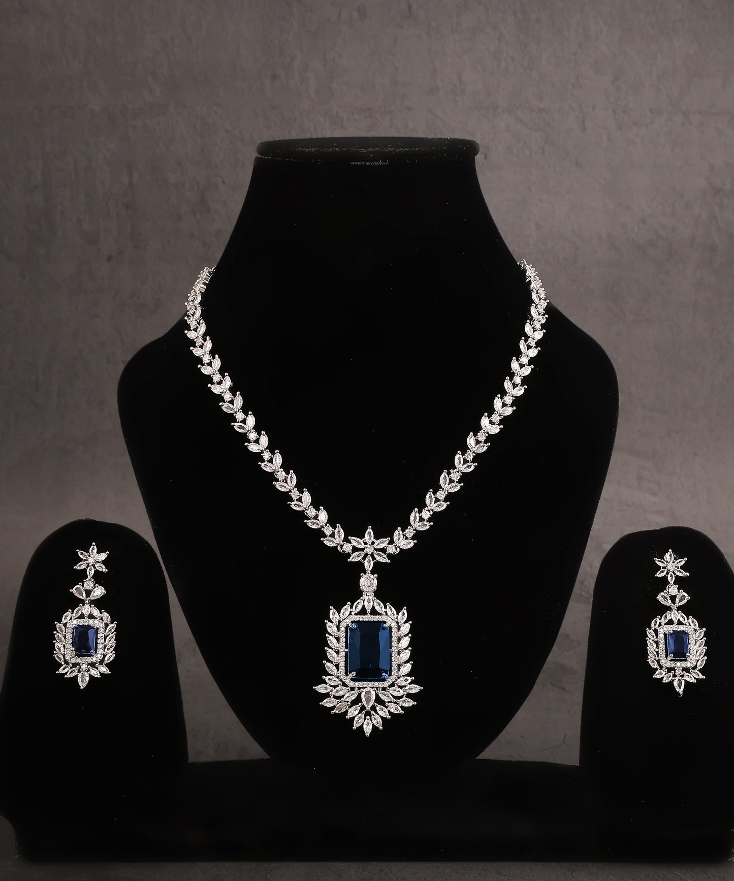 Artificial Diamond Necklace With Statement Sapphire Stone Pendant