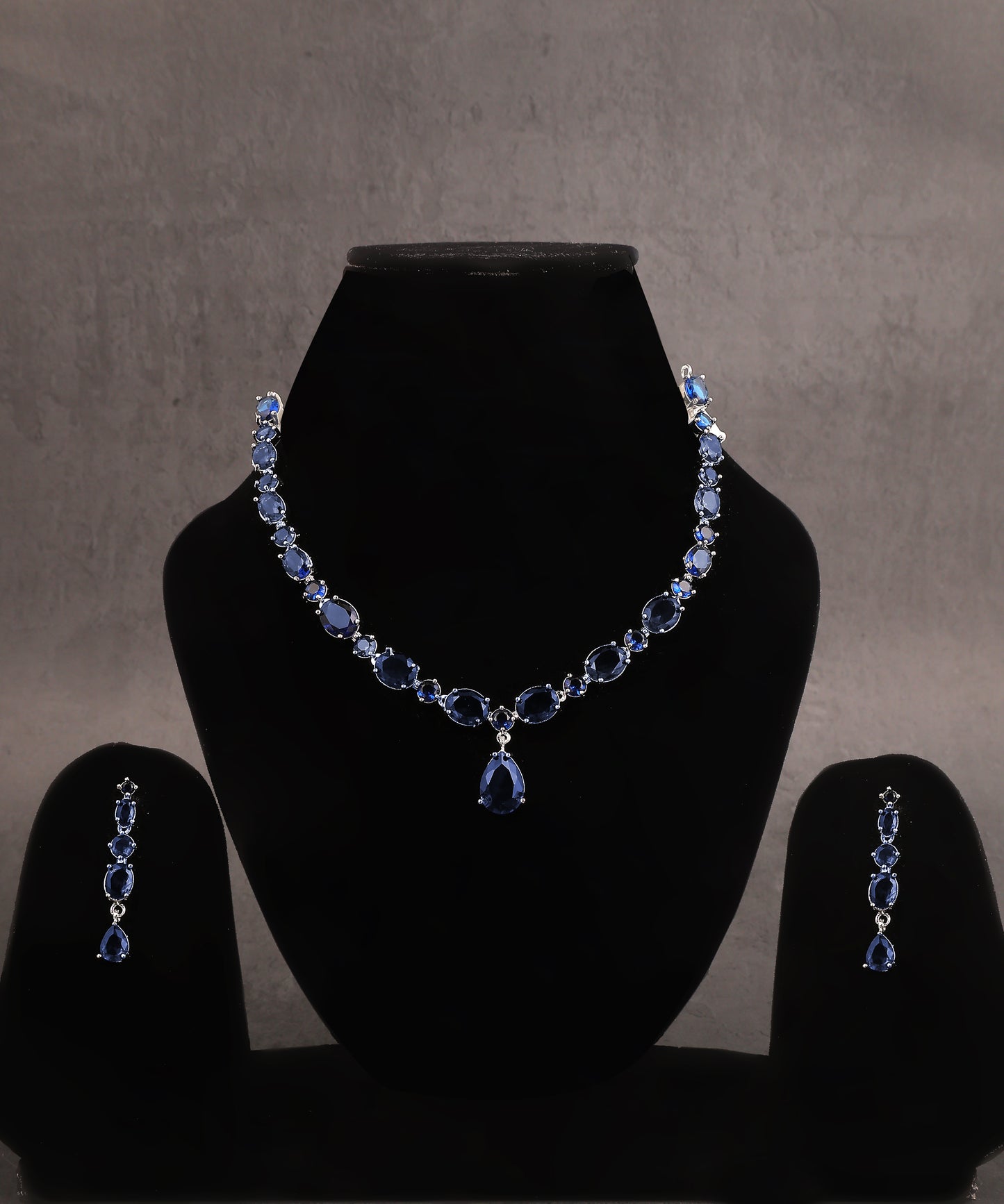 Sapphire Studded Necklace With Drop Earrings