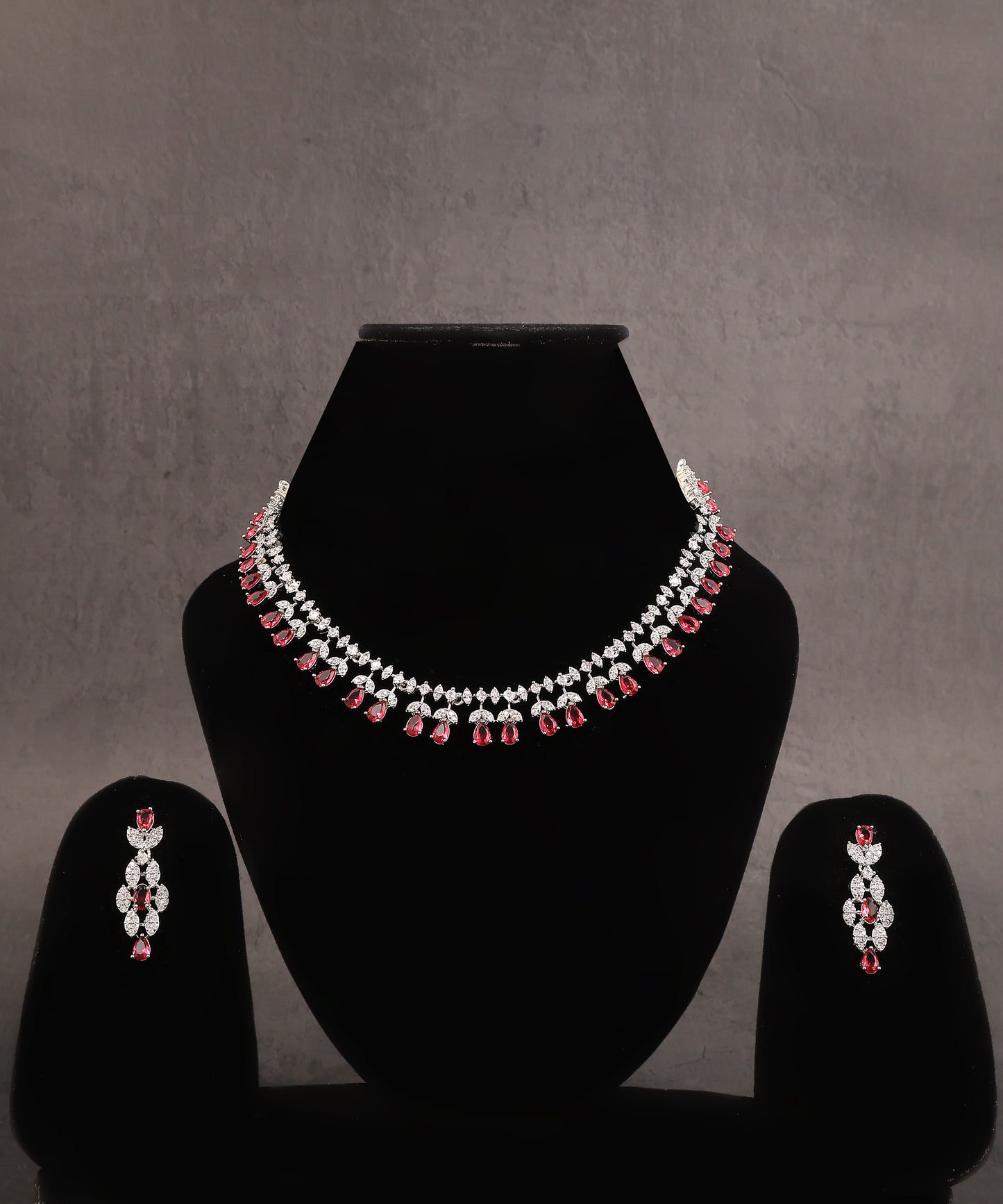 Square Ruby Crystal Drops Studded Artificial Diamond Necklace