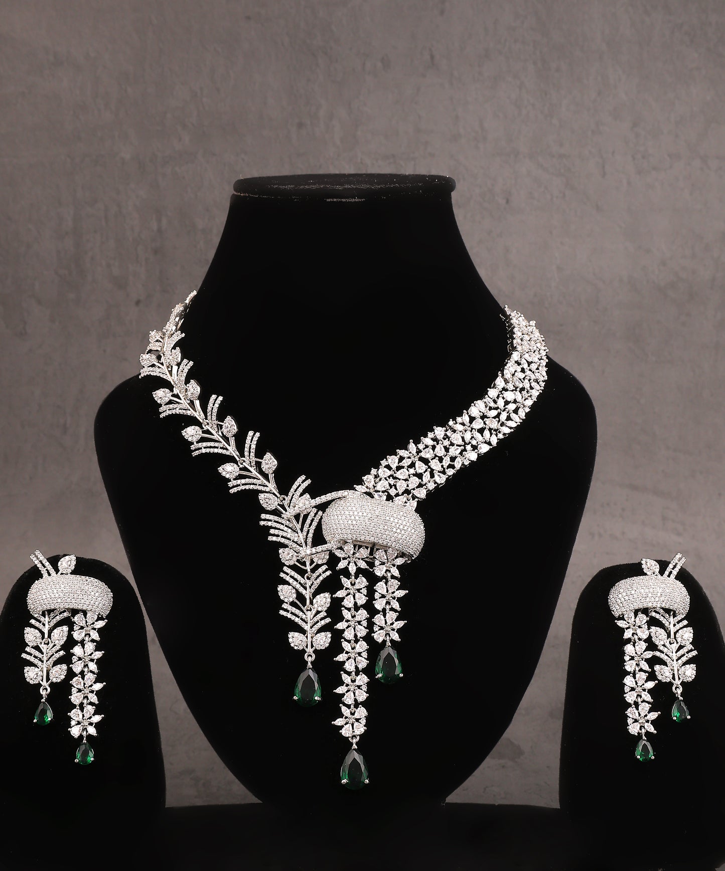Ariana Necklace Featuring Dual Designer Chain With Statement Emerald Drops