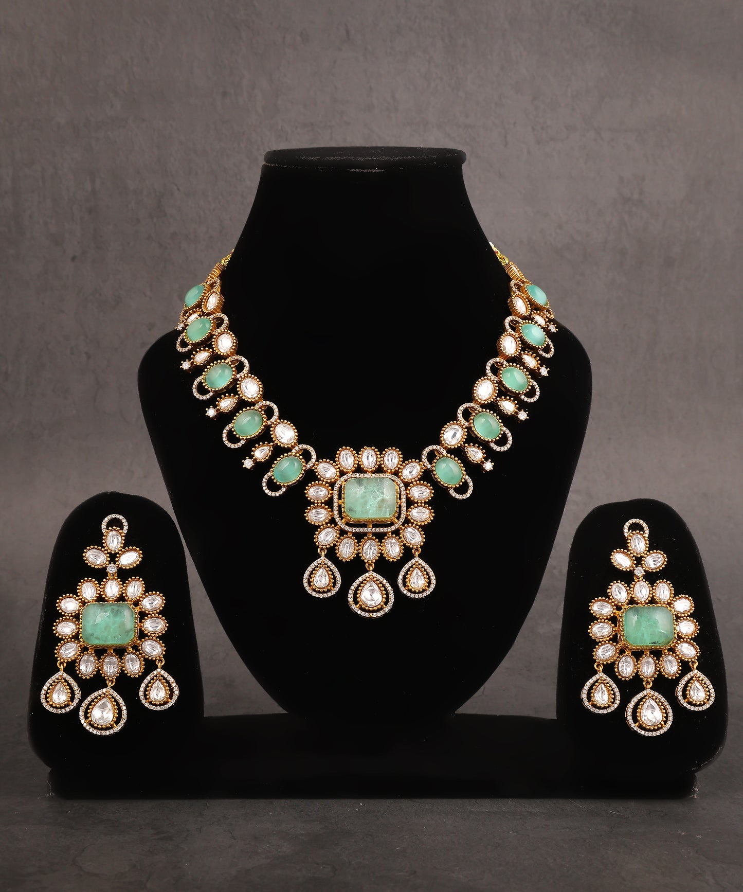 Mahira Necklace Featuring Polki And Mint Green Doublet Stone