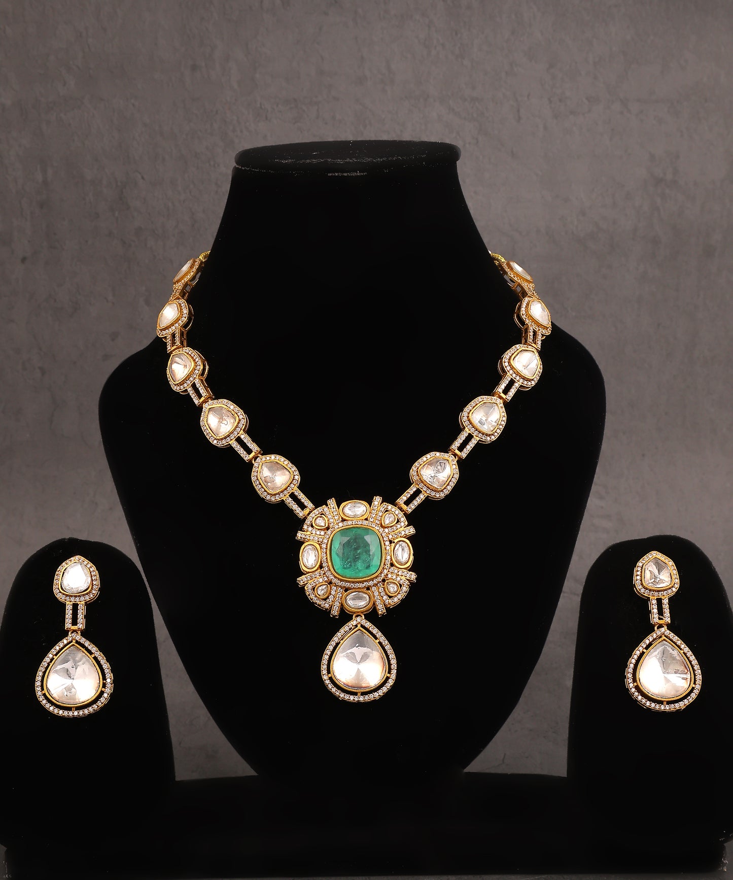 Polki Necklace With Statement Mint Green Stone