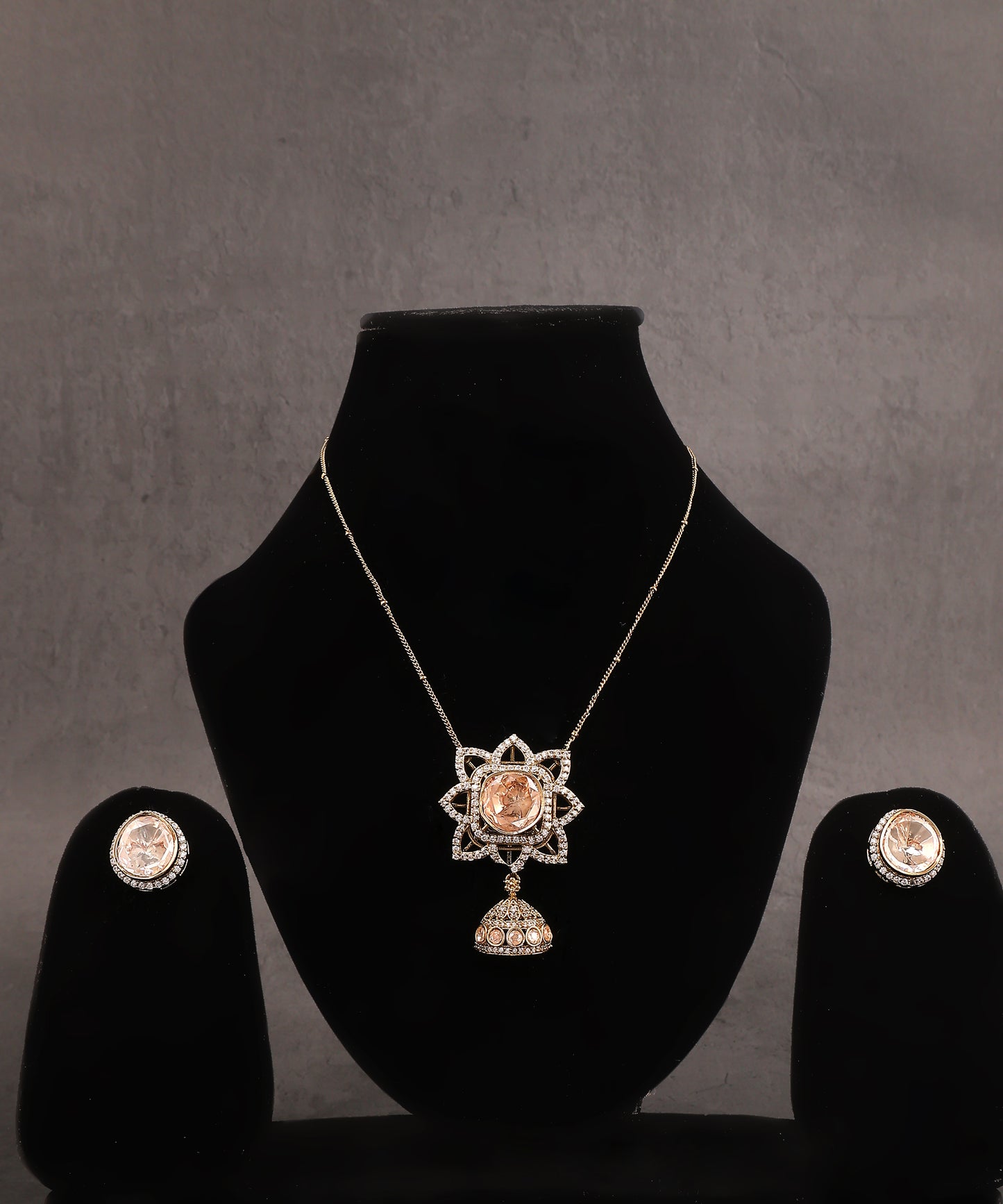 Jhumki Drop Embellished Flower Shaped Chain Necklace