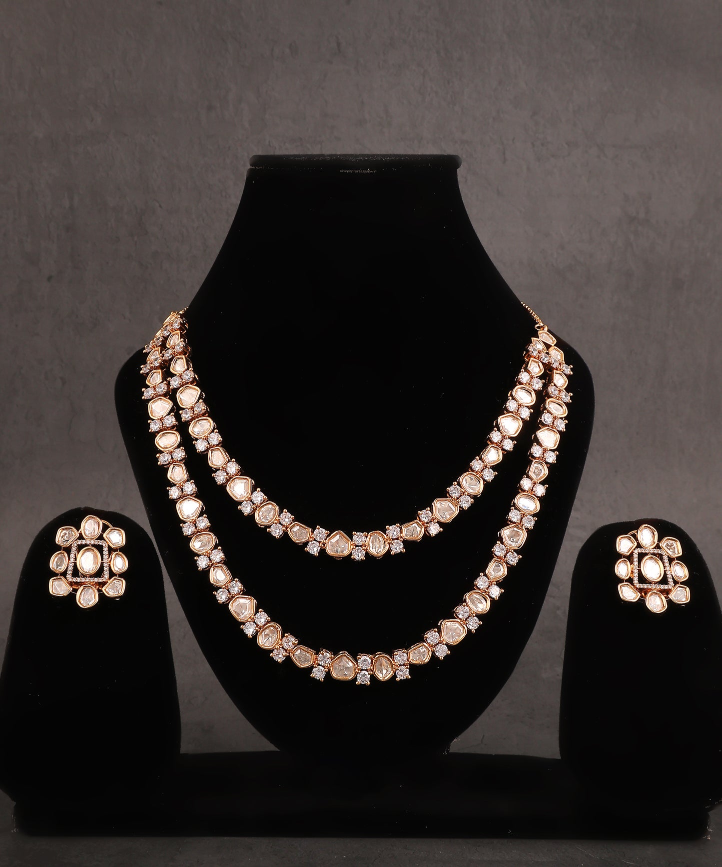 Double Layered Polki Necklace With Big Studs