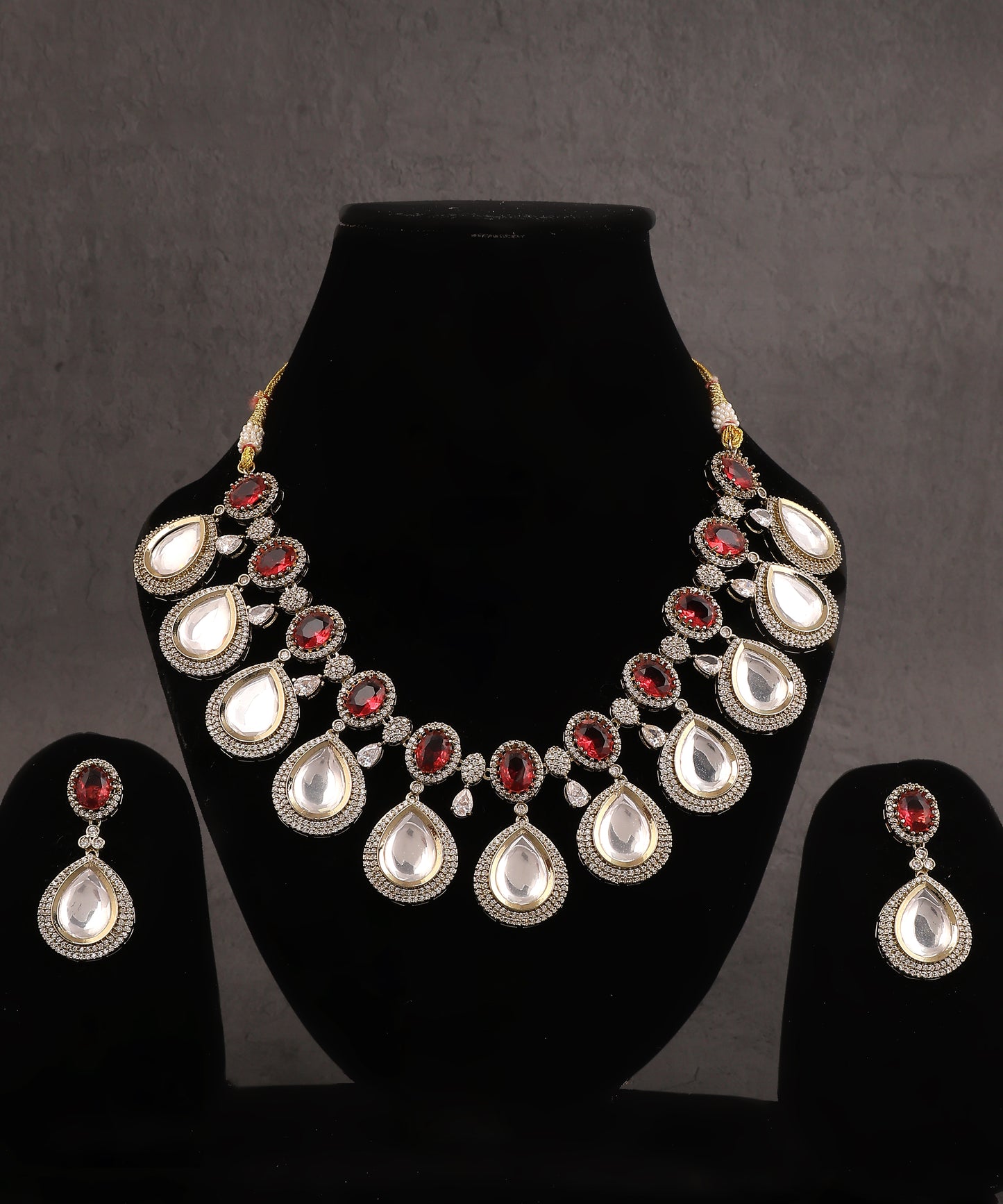 Chandini Necklace Featuring Polki Drops And Pink Stones