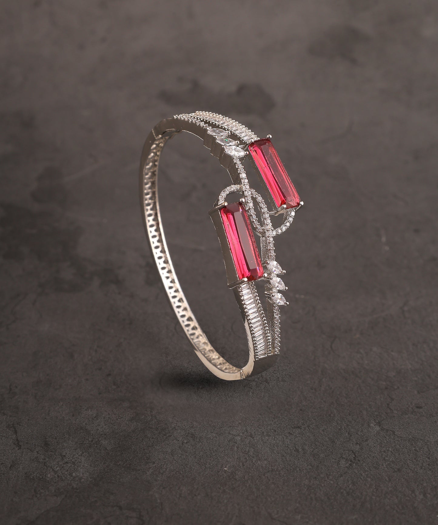 Ruby Stones And Crystal Studded Artificial Diamond Bracelet