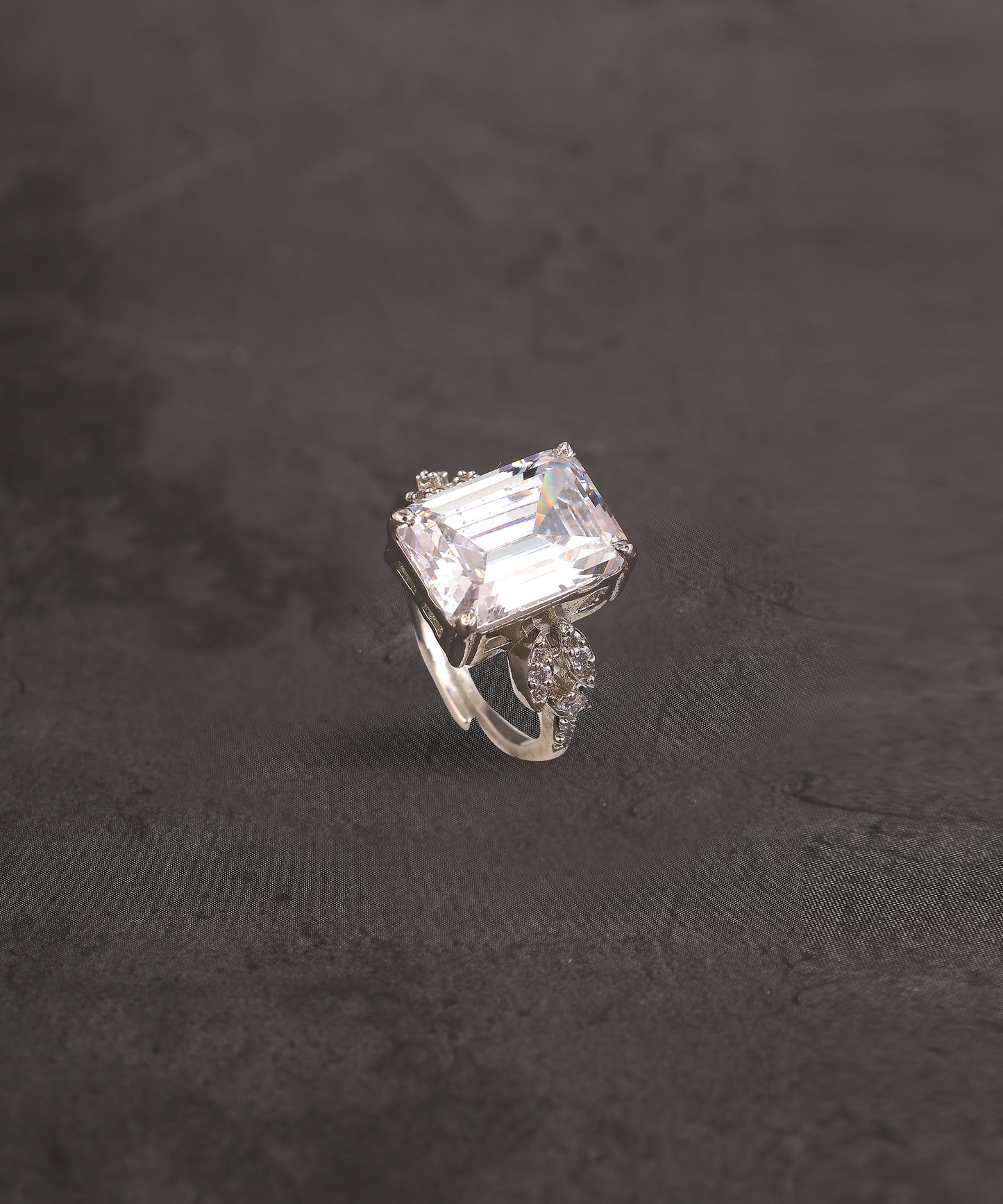Rectangular Solitaire Studded Ring