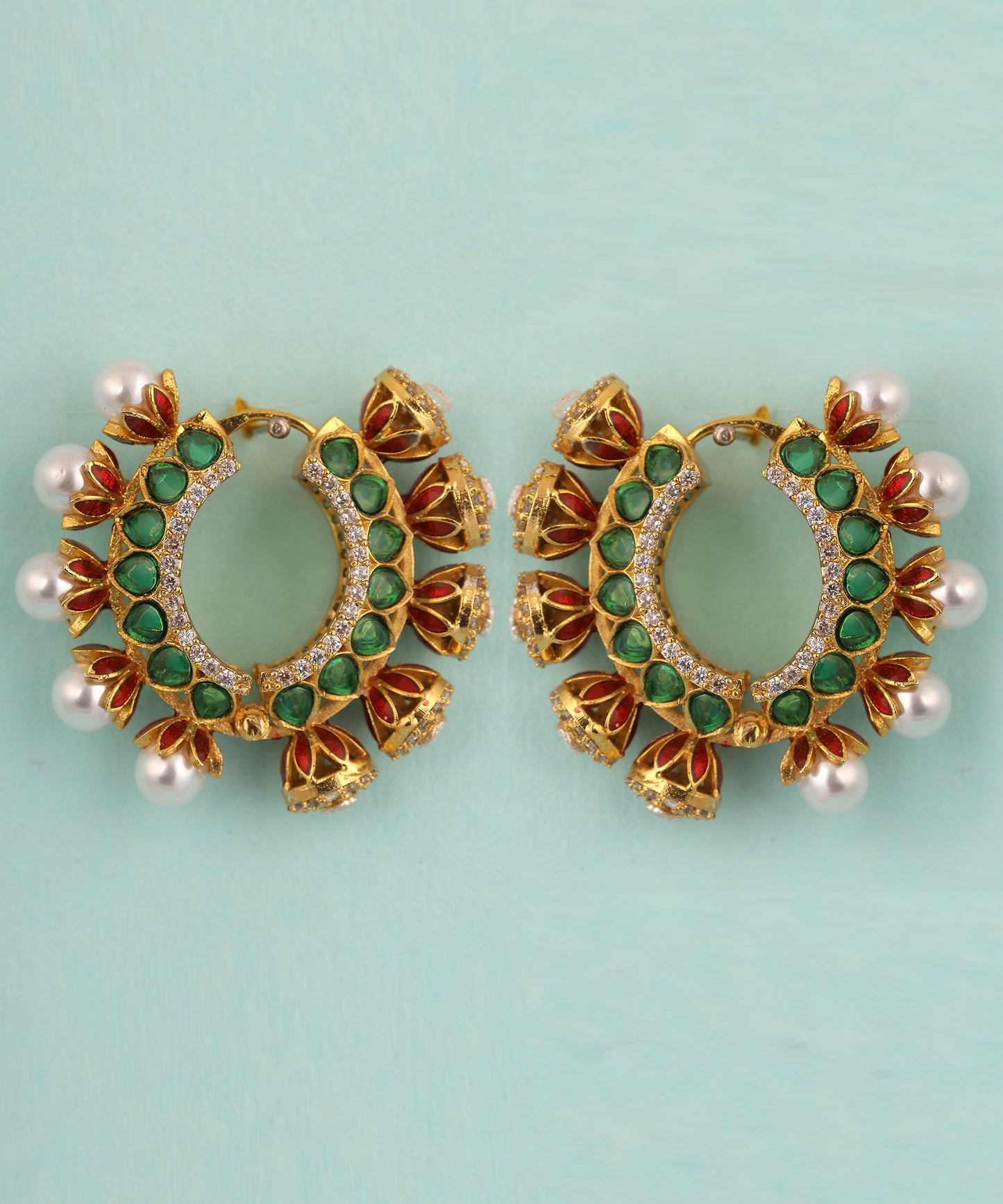 Polki And Pearl Meenakari Balis/Earrings