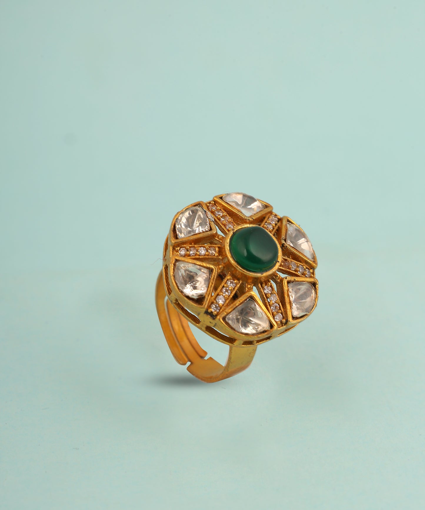 Polki Ring With Statement Emerald Stone