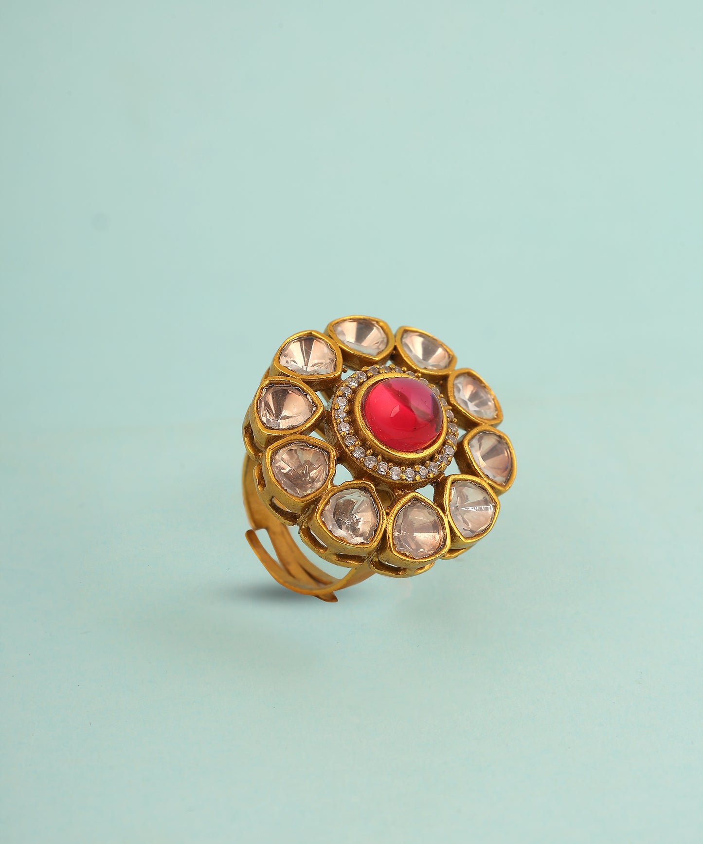 Polki Ring With Statement Ruby Stone