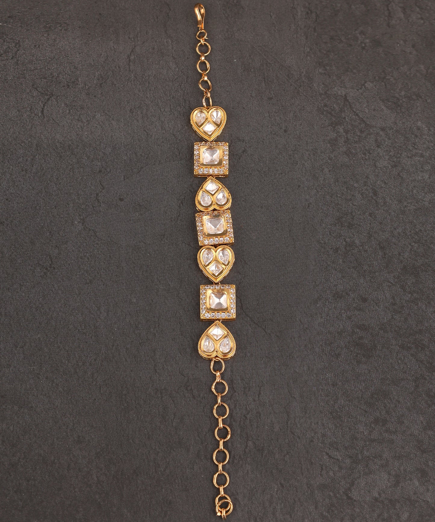 Heart & Square Polki Studded Gold Toned Bracelets