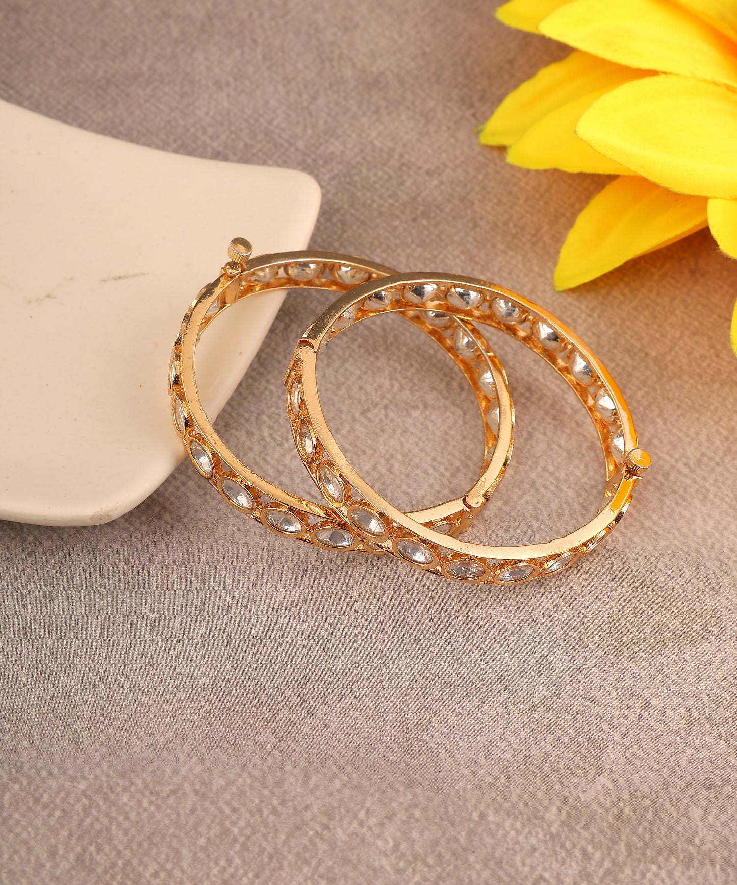 Polki Studded Gold Toned Bangles