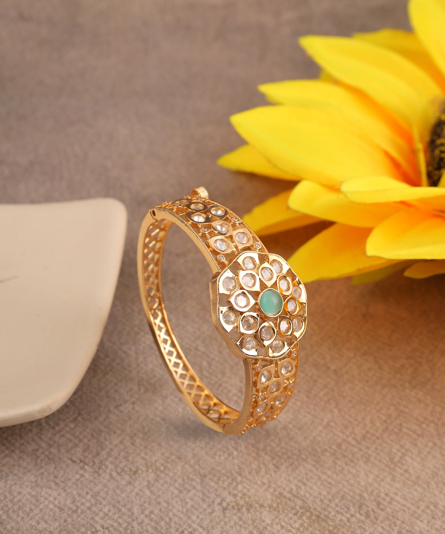 Polki Bracelet With Statement Mint Green Stone