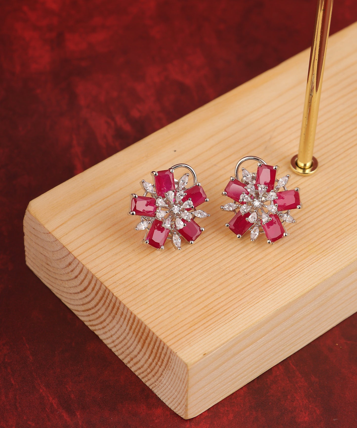 Crystal And Ruby Studs/Earrings