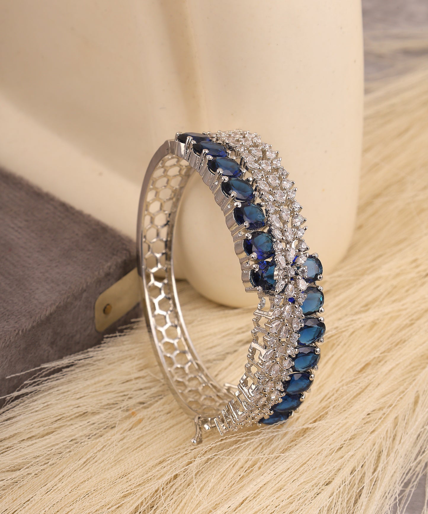 Crystal And Sapphire Studded Artificial Diamond Bracelet