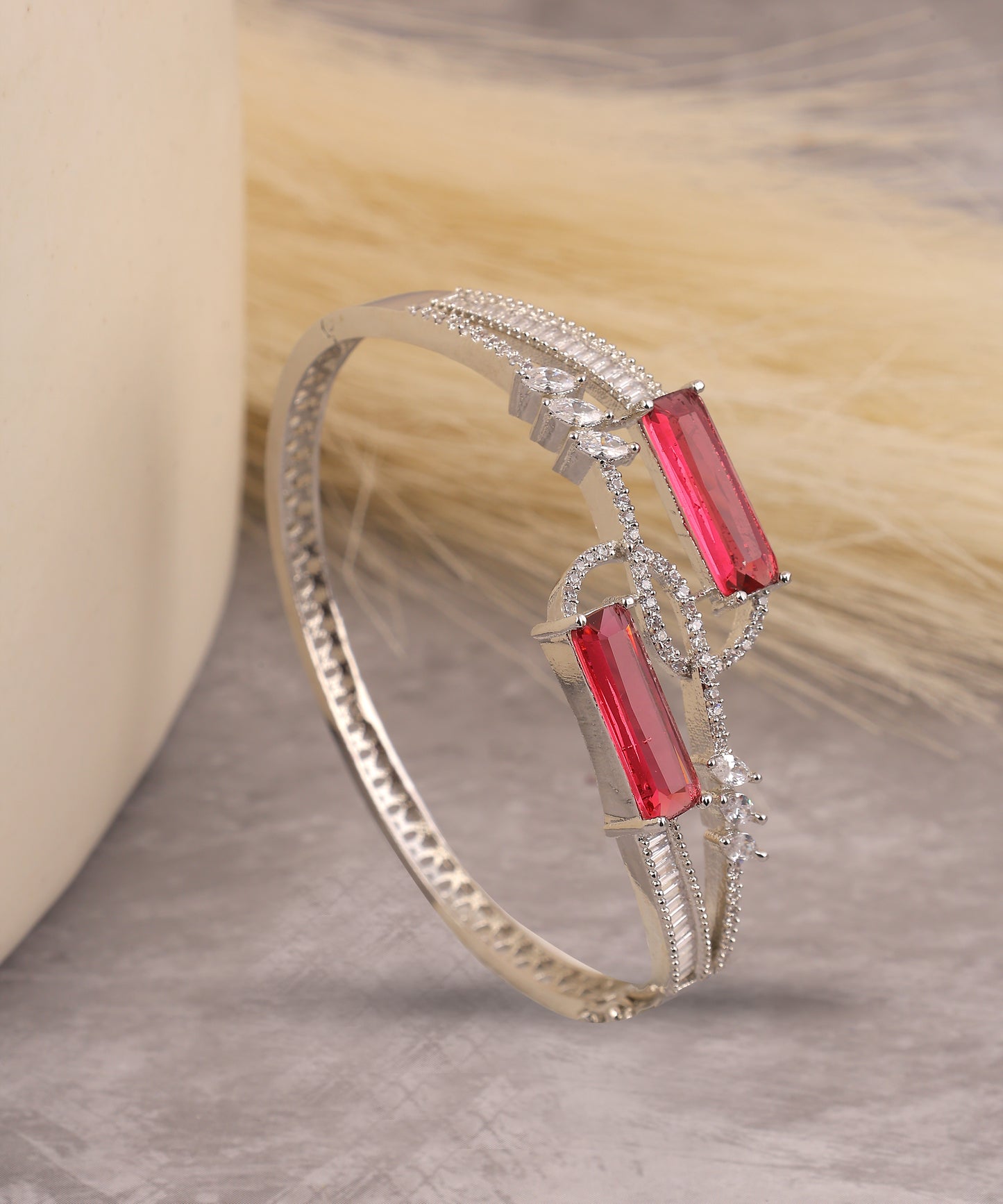 Ruby Stones And Crystal Studded Artificial Diamond Bracelet