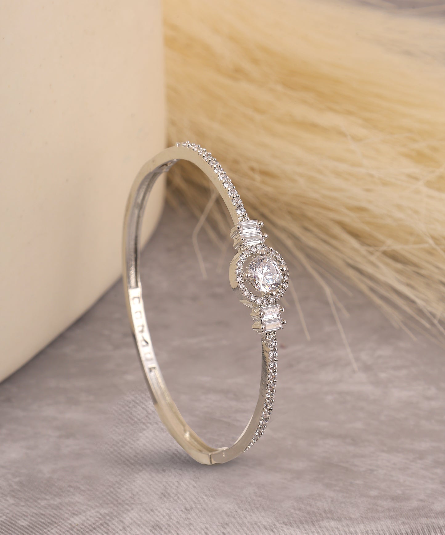 Solitaire Studded Silver Artificial Diamond Bracelet