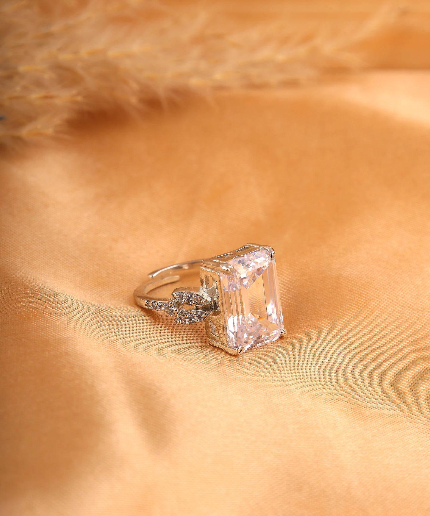 Rectangular Solitaire Studded Ring