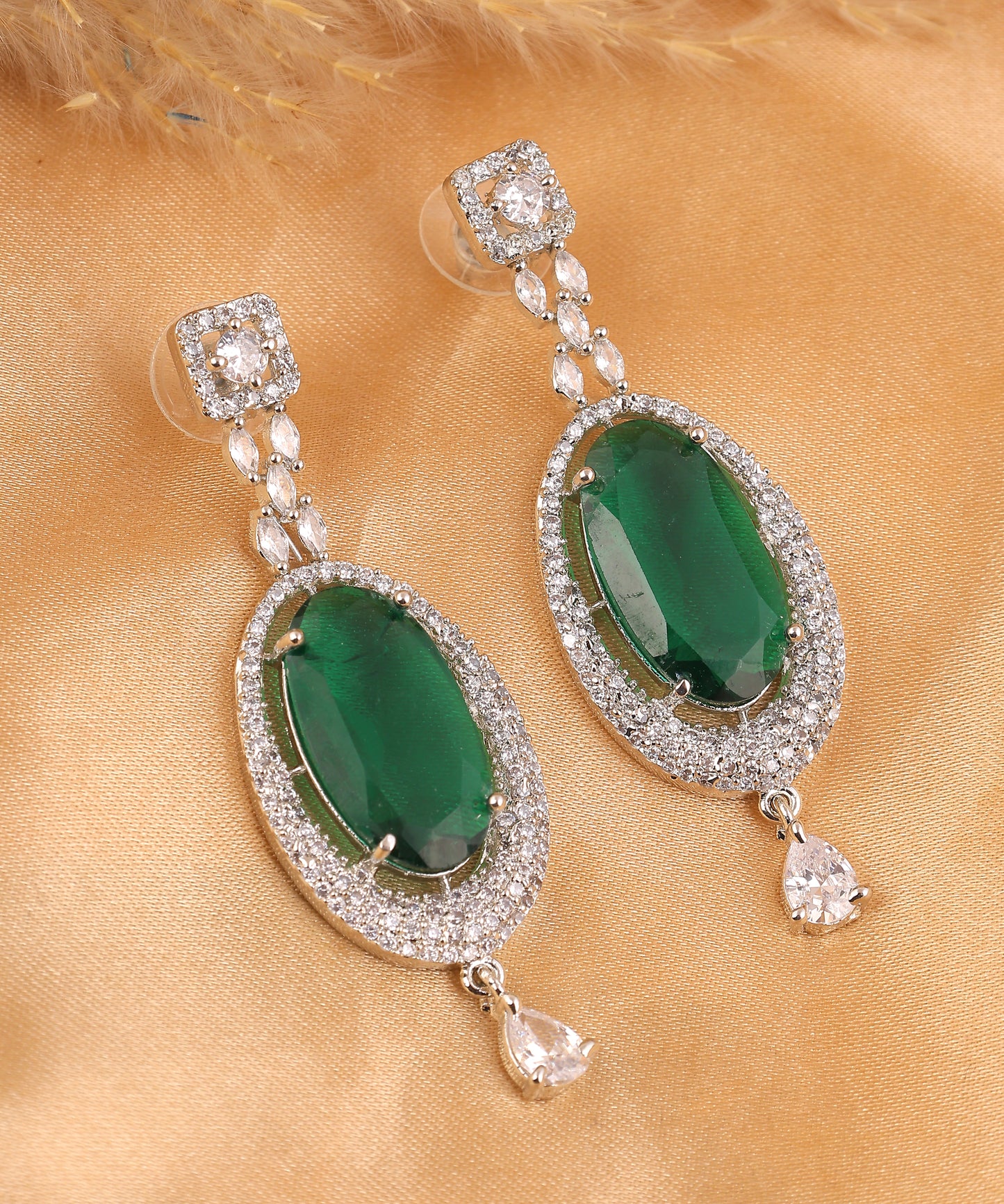 Emerald And Crystal Drop Statement Earrings